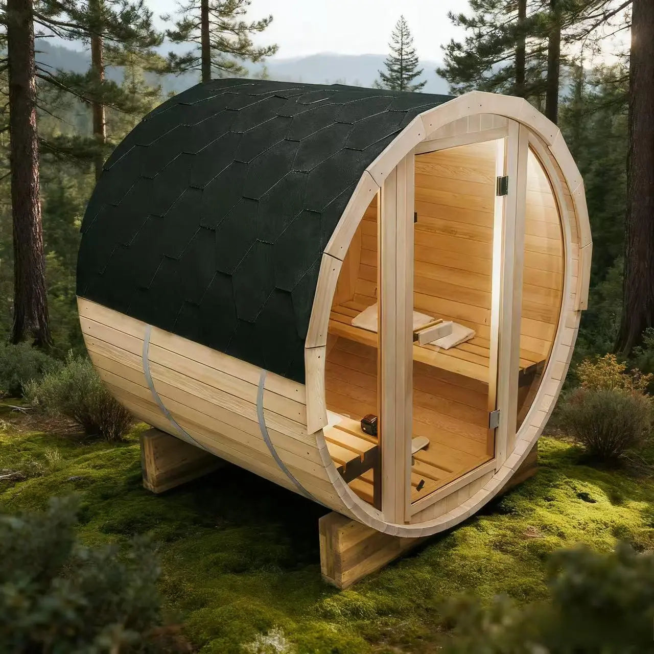 4.9 Ft Outdoor Barrel Sauna – 2-Person Traditional Steam Sauna Kit