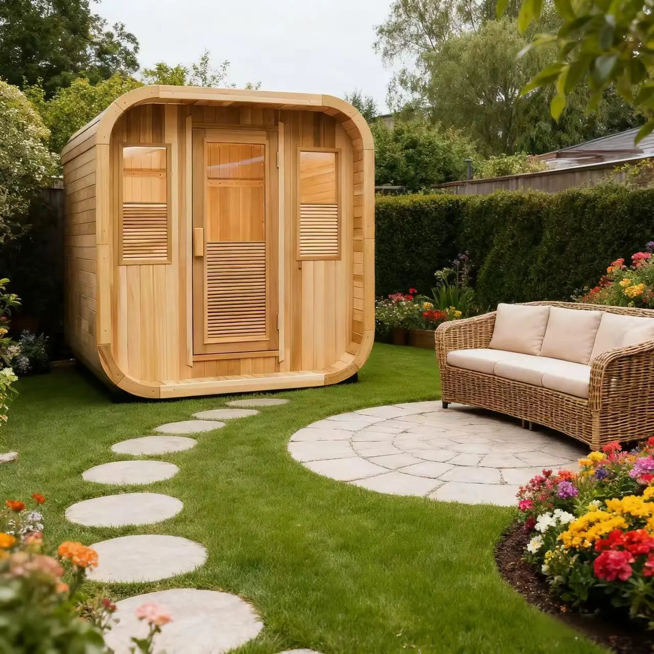 Anyi Red Cedar Outdoor Sauna – 4–6 Person Traditional Steam Sauna with 6kW Heater