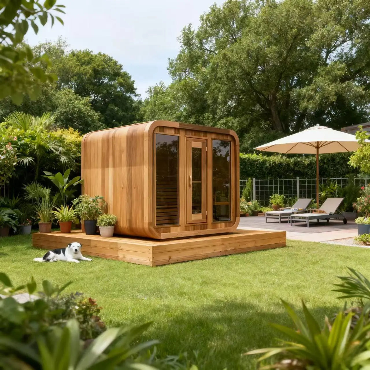 Outdoor Square Red Cedar Sauna – 4-6 Person Traditional Steam Sauna with Electric or Wood-Burning Heater