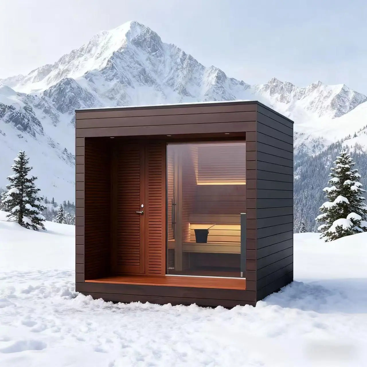 Luxury Outdoor Modular Sauna with Thermo-Aspen Interior, Nordic Spruce Exterior & Terrace