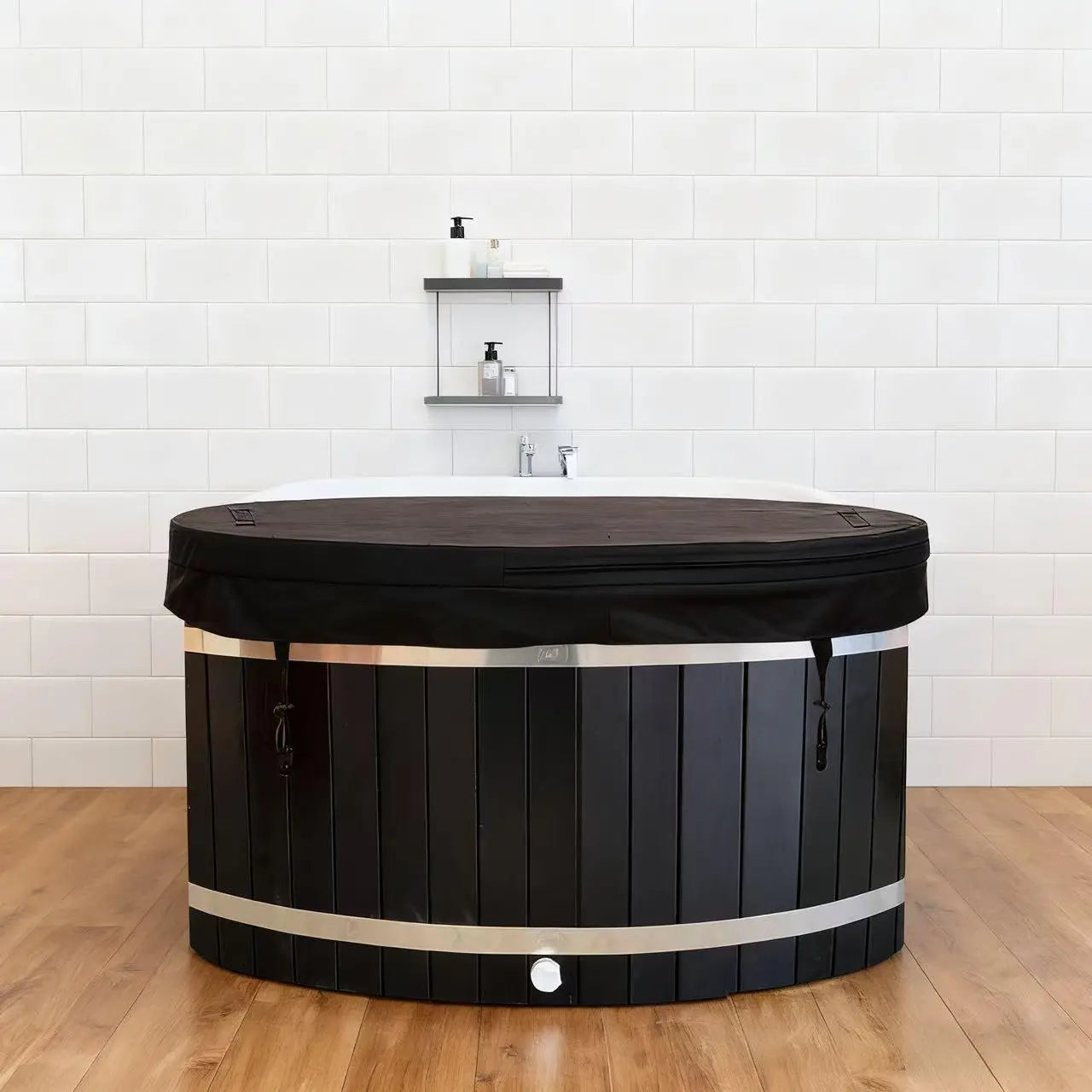 ICE TUB – Black Oval Red Cedar Cold Plunge Tub with Chiller for Recovery & Thermal Contrast Therapy