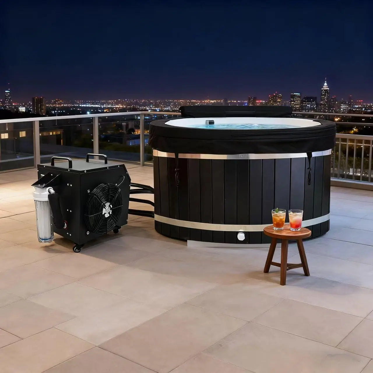 ICE TUB – Black Oval Red Cedar Cold Plunge Tub with Chiller for Recovery & Thermal Contrast Therapy