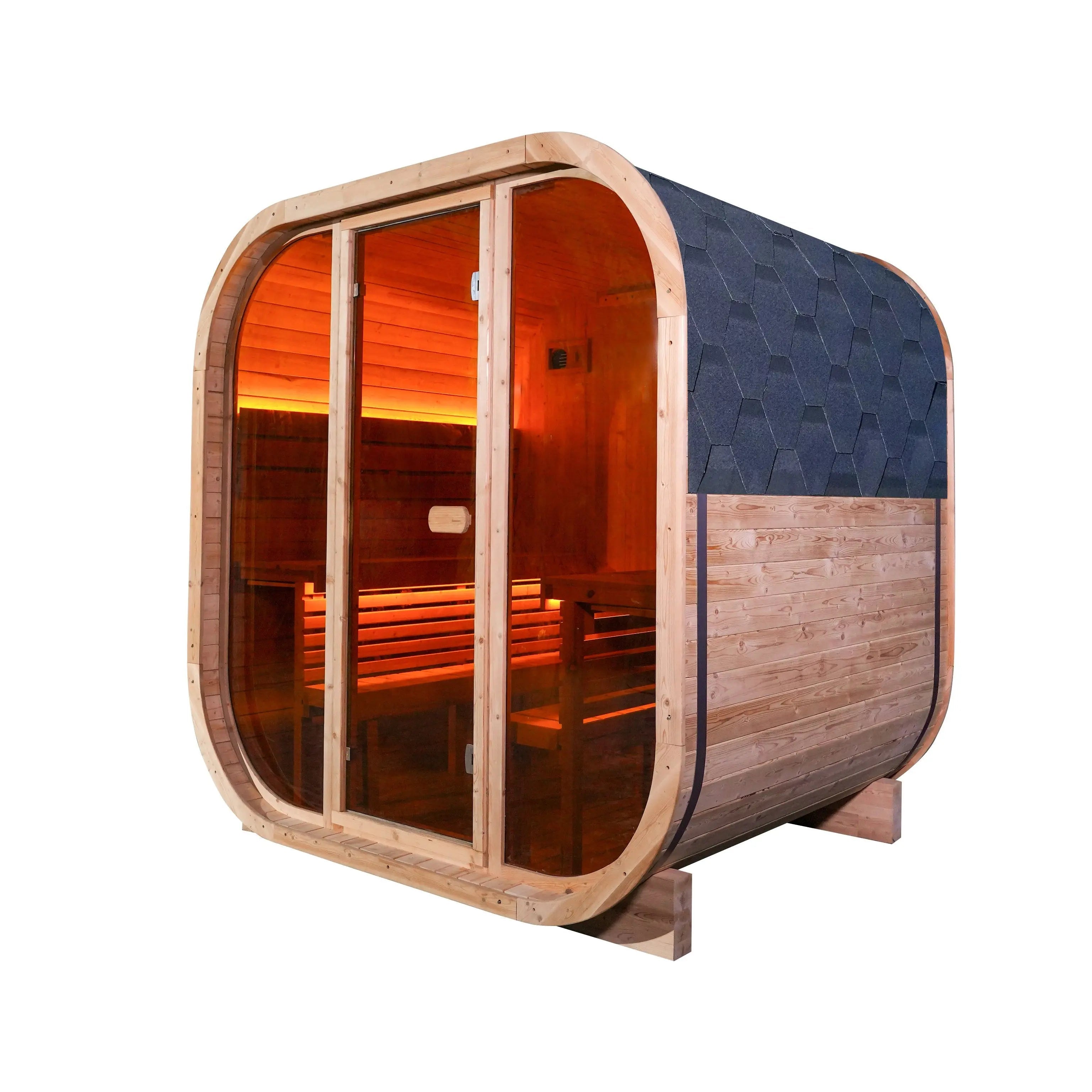 Anyi-7  Square Outdoor Sauna – Carbonized Spruce Wood | 3~4 Person Traditional Steam