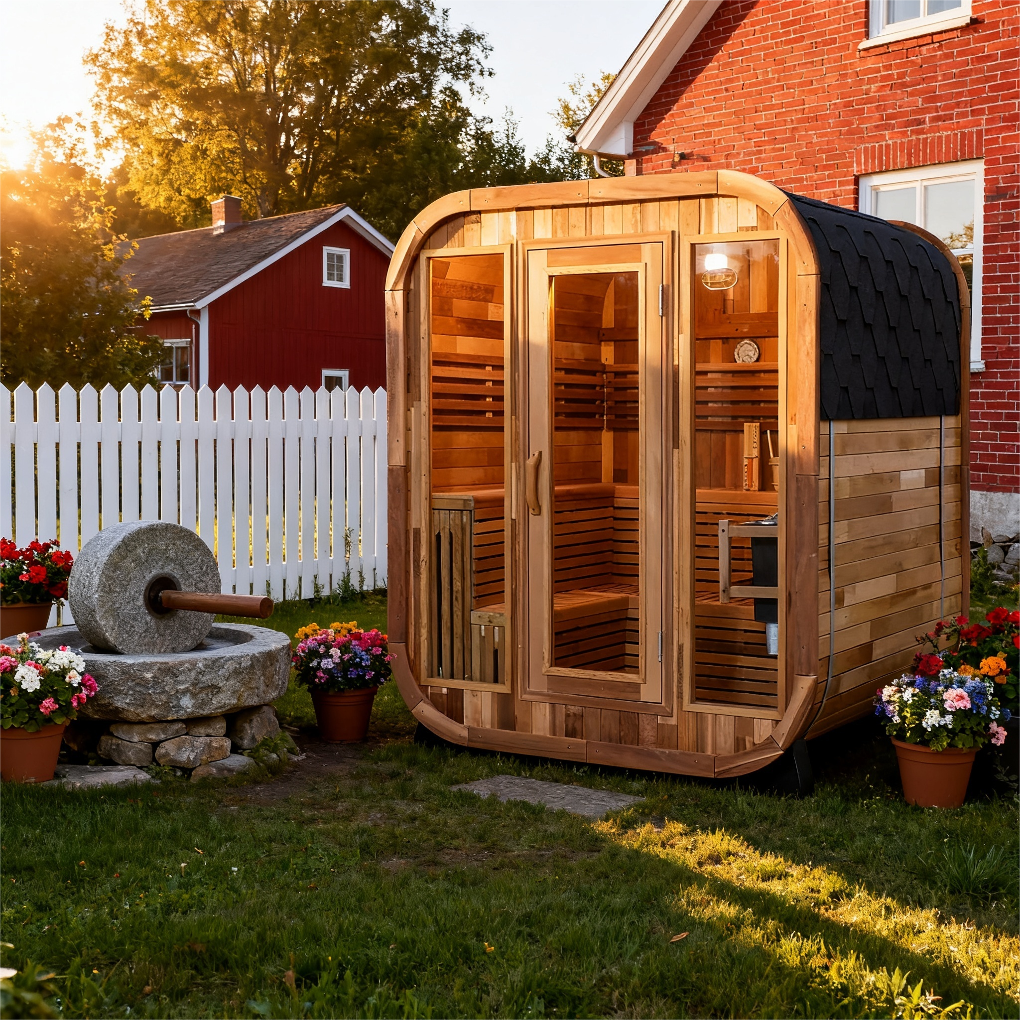 4–6 Person Traditional Red Cedar Sauna – Outdoor Steam Sauna with 9kW Heater