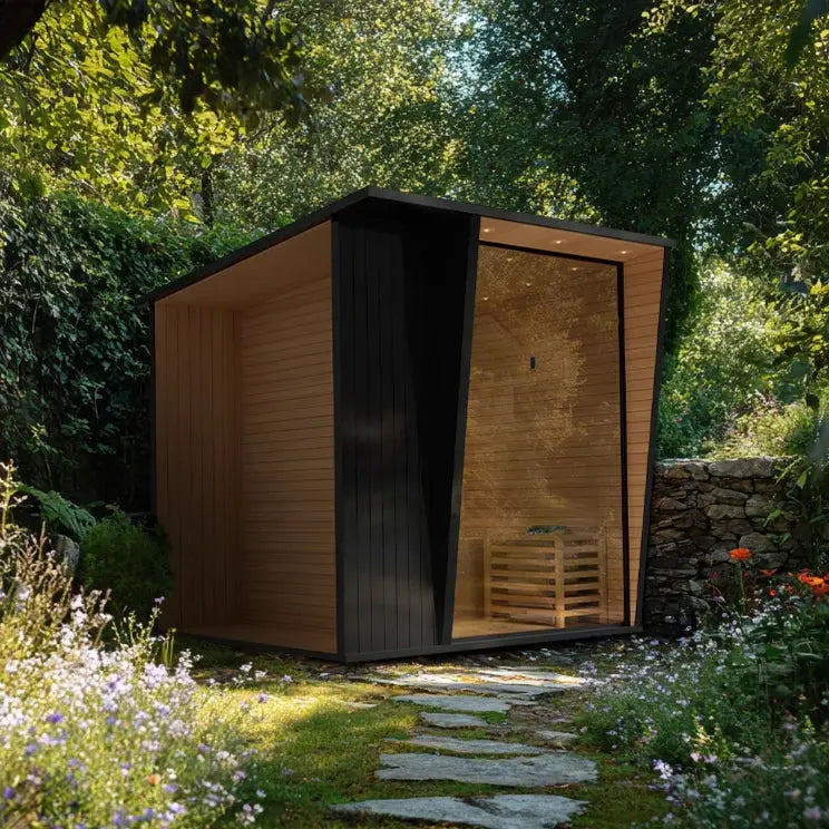 Outdoor Black Square Sauna – Traditional Steam Sauna (2–8 Person Multiple Sizes), 6kW Heater, Outdoor Home Spa