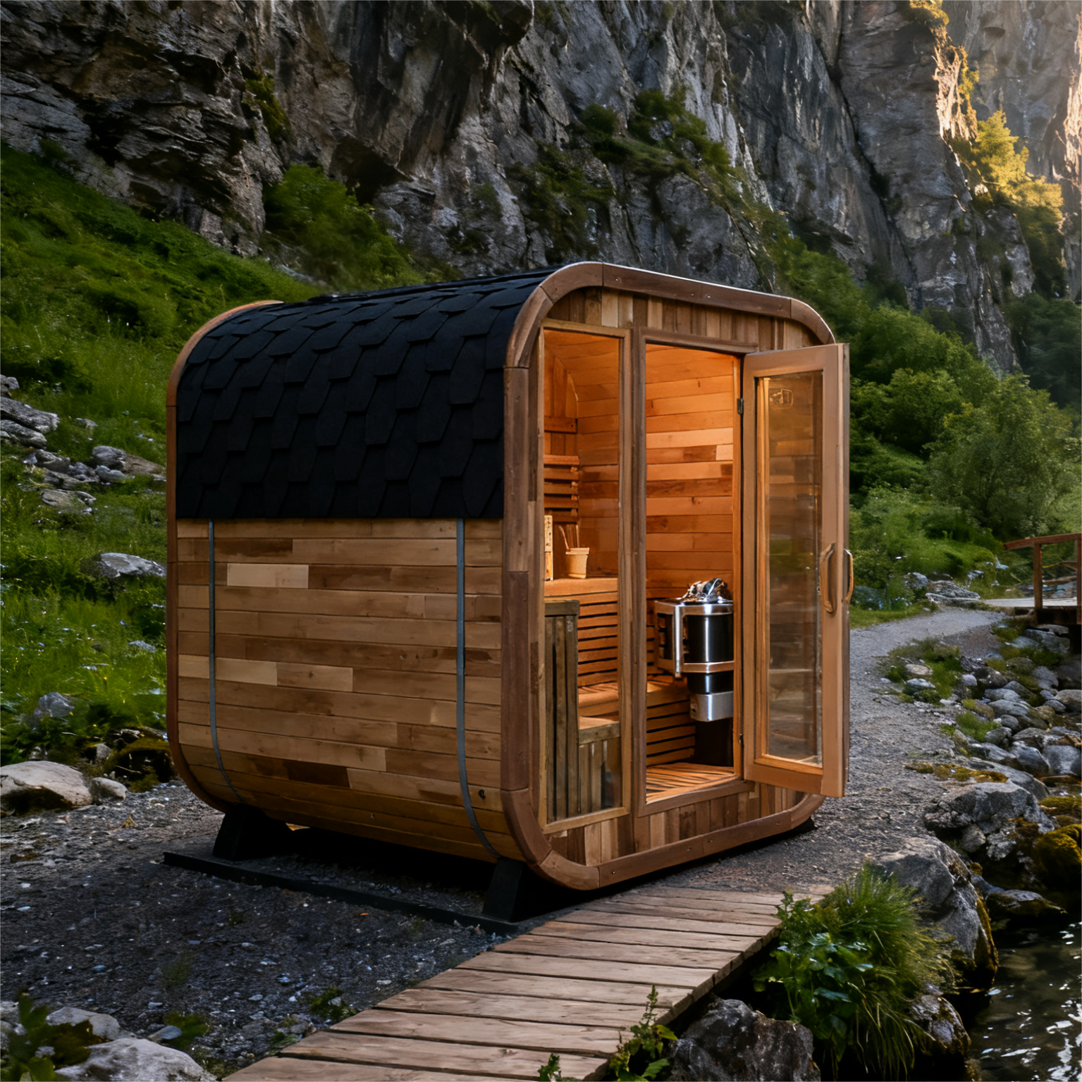 4–6 Person Traditional Red Cedar Sauna – Outdoor Steam Sauna with 9kW Heater