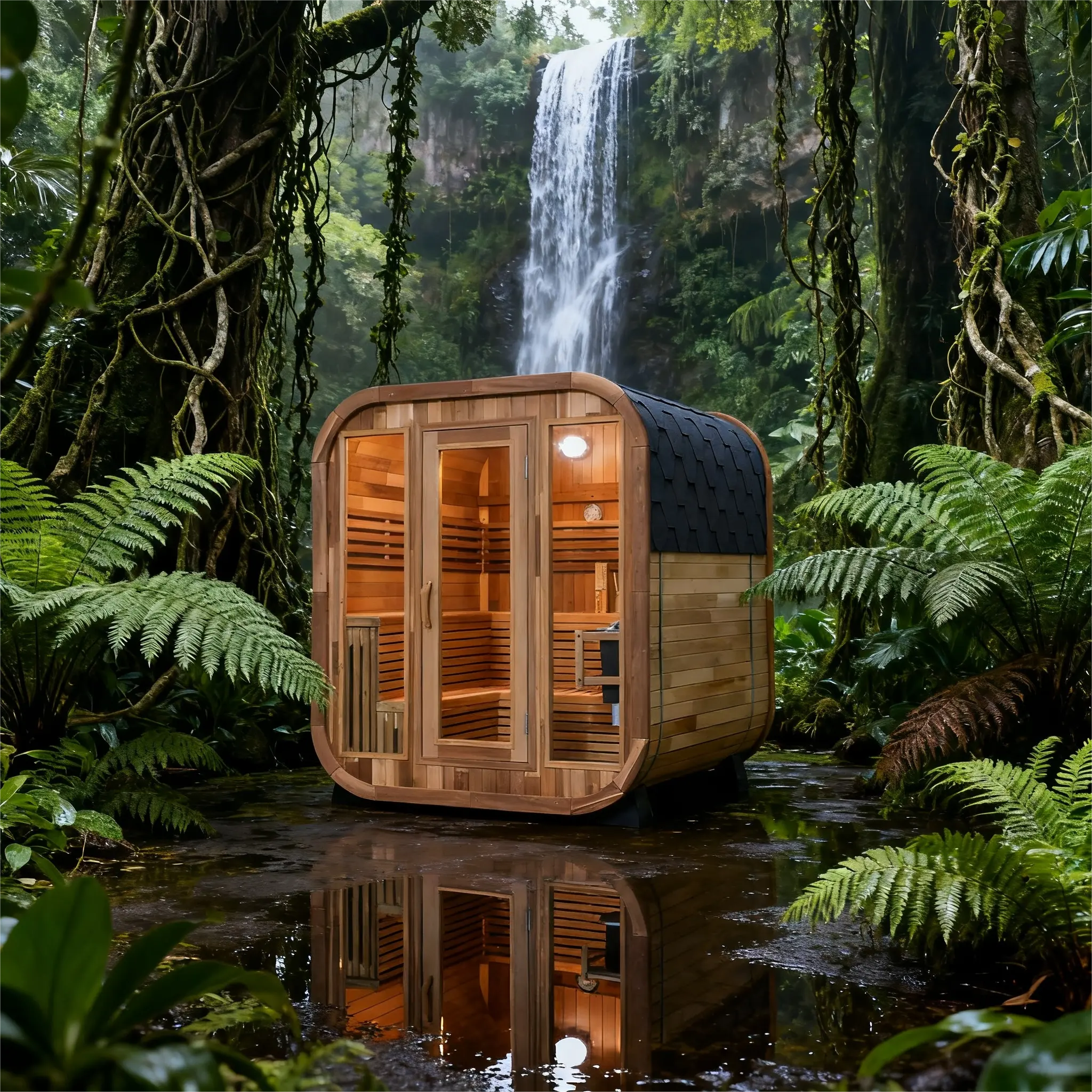 4–6 Person Traditional Red Cedar Sauna – Outdoor Steam Sauna with 9kW Heater