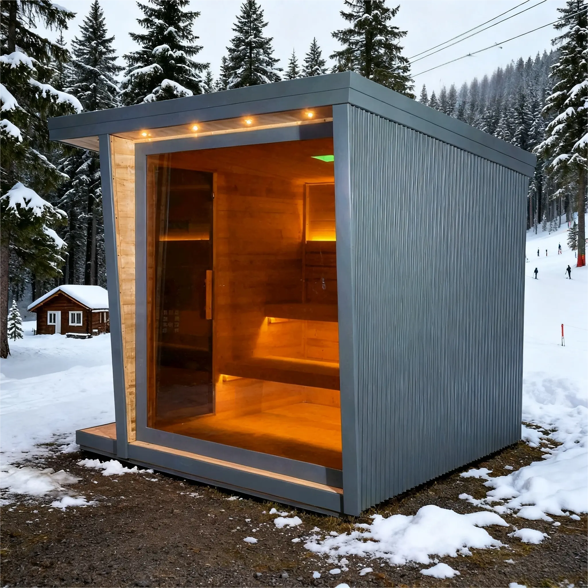 Anyi-5 Square Sauna – Carbonized Spruce Wood | 4-6-Person Home & Indoor Wellness