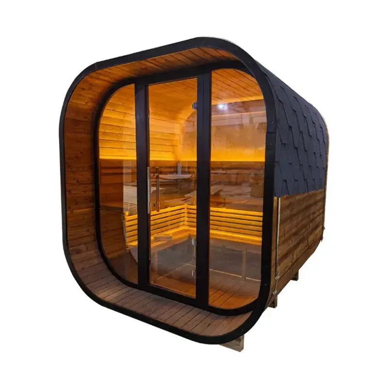 New 4-6 person Black Square Premium Thermo Spruce Wood Outdoor Sauna-FFF