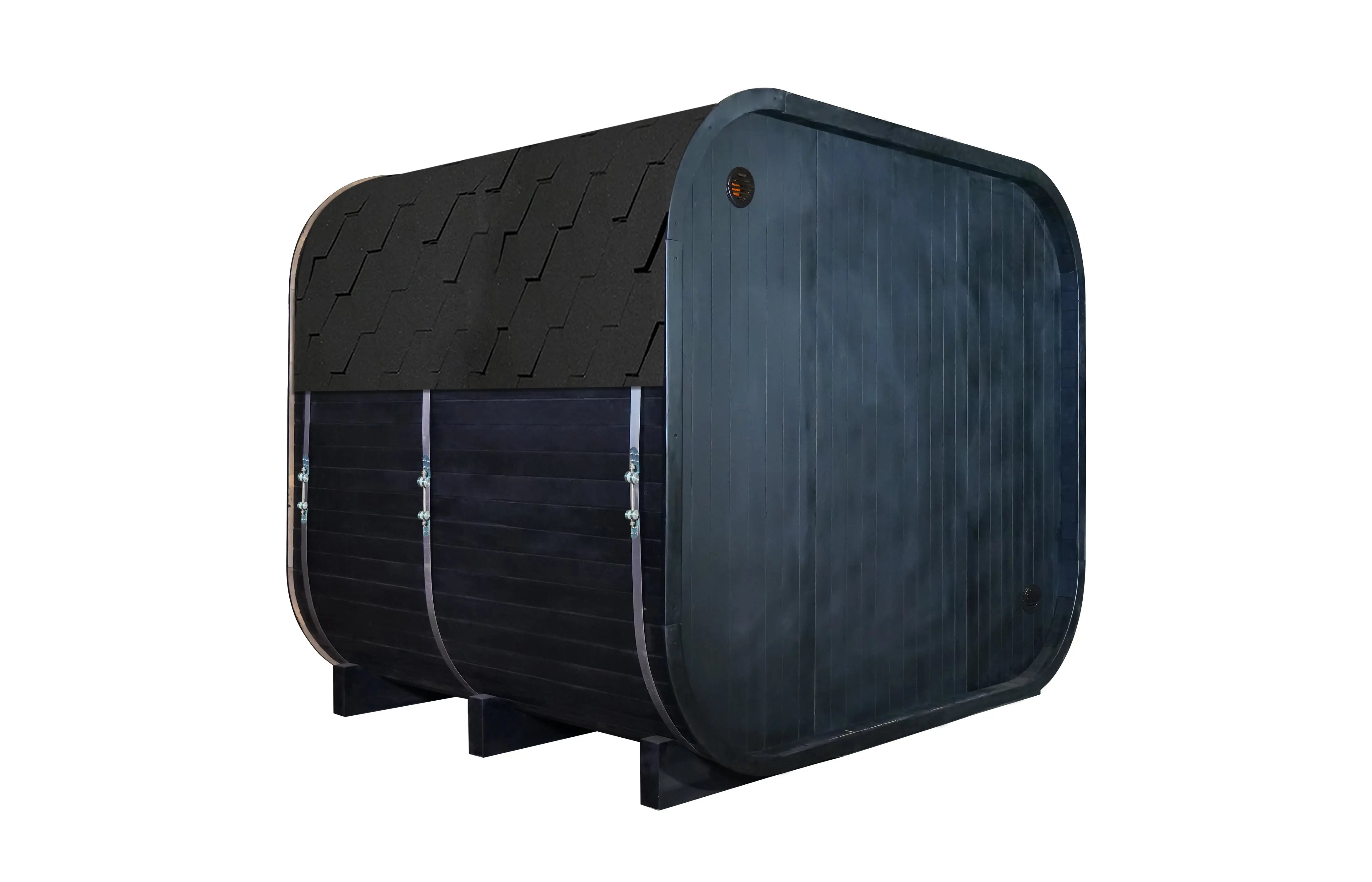 Outdoor Traditional Square Steam Sauna, Carbonized Spruce Wood Sauna Room with Weatherproof Asphalt Shingle Roof, Home Spa Sauna Kit with Tempered Glass Door & Sauna Accessories