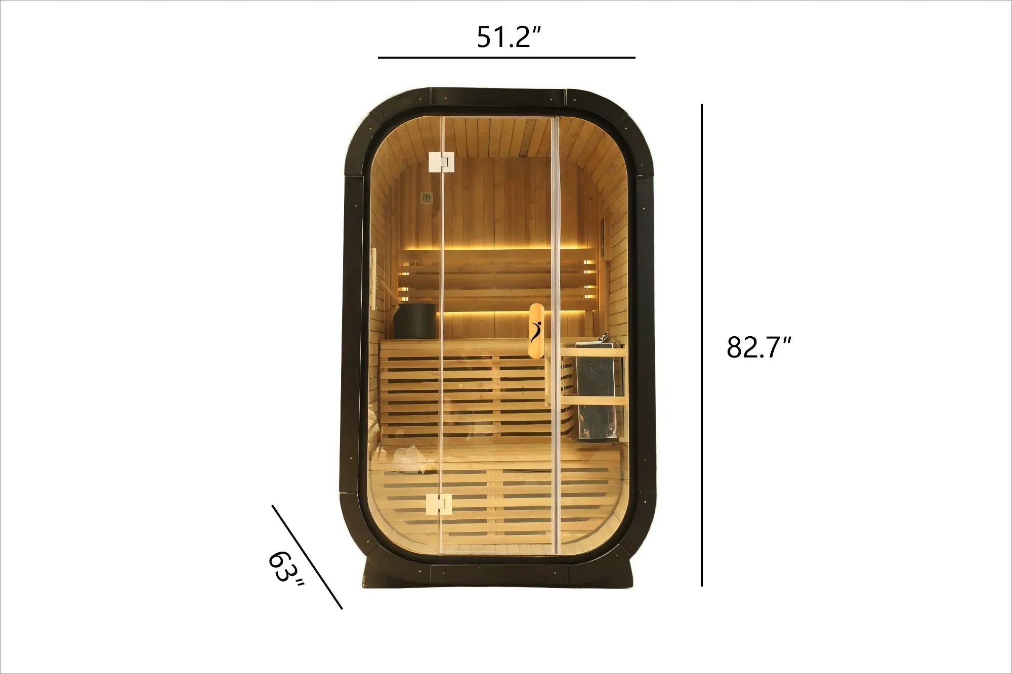Carbonized Spruce Traditional Steam Outdoor Square Sauna for 1–2 Persons, Compact Home Spa Sauna Kit with Tempered Glass Door