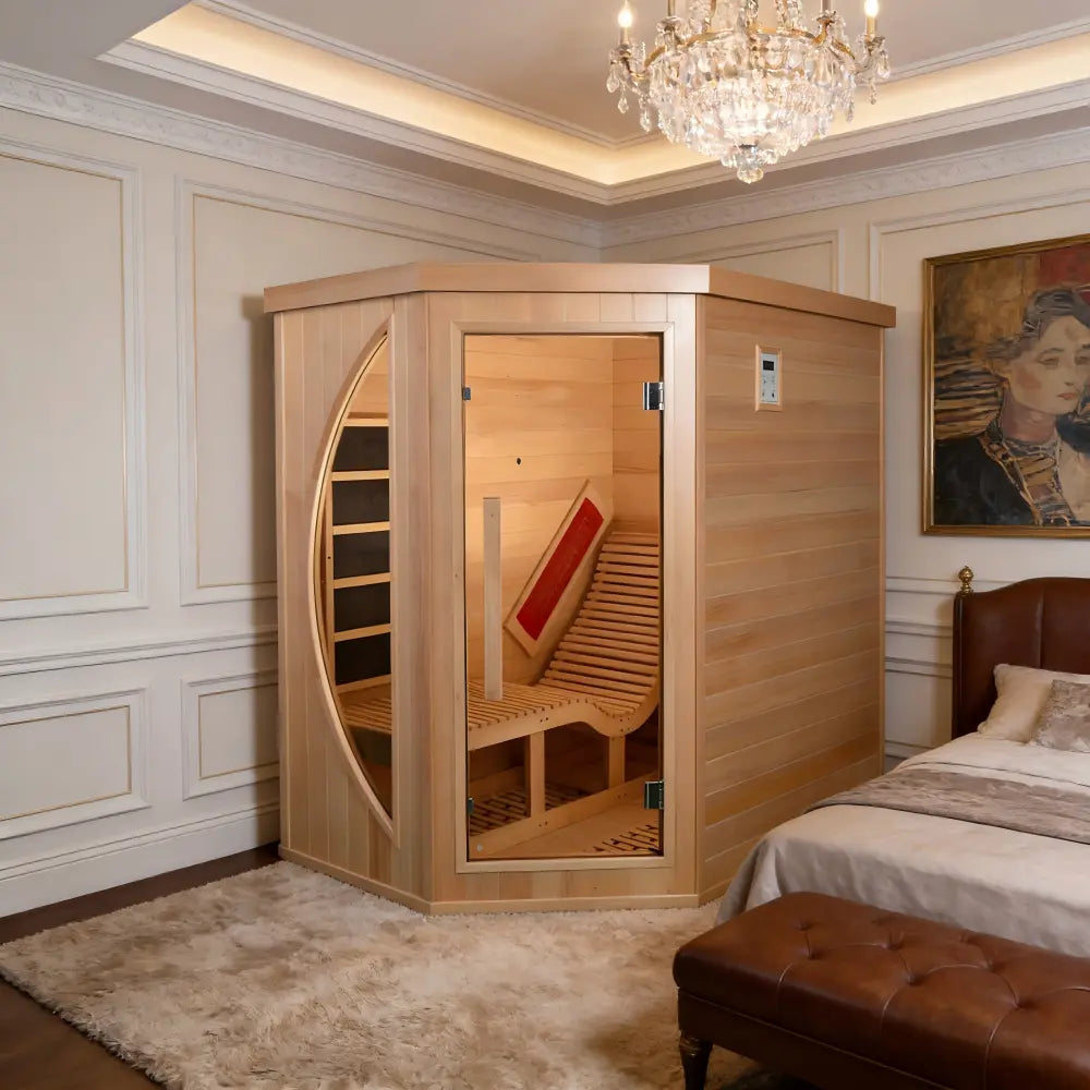 1 Person Far Infrared Red Cedar Indoor Sauna with Recliner & 7-Color LED Lights
