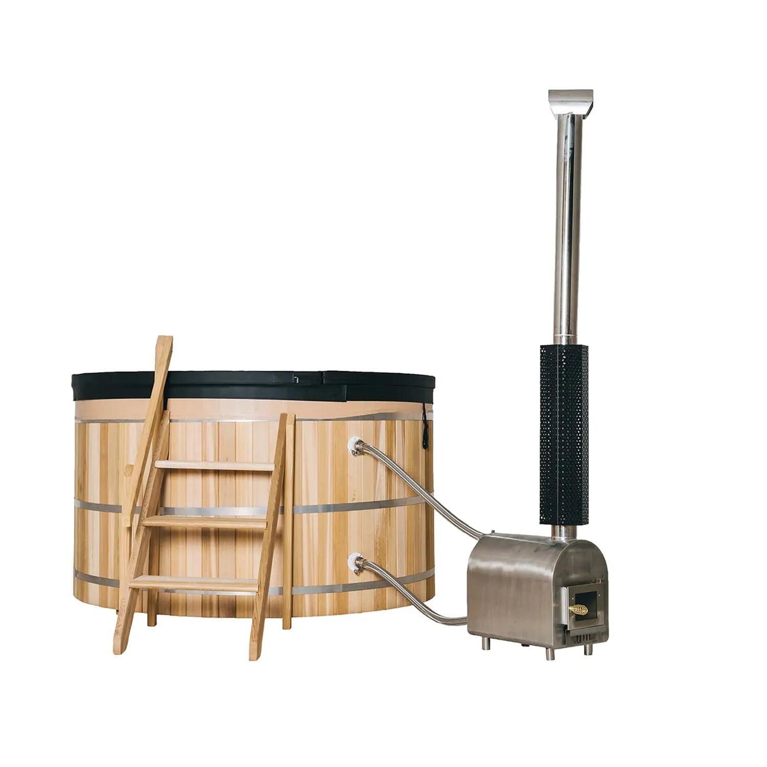 Anyi Red Cedar Outdoor Wood-Fired Hot Tub – Single Person External Oven Heating Spa Tub