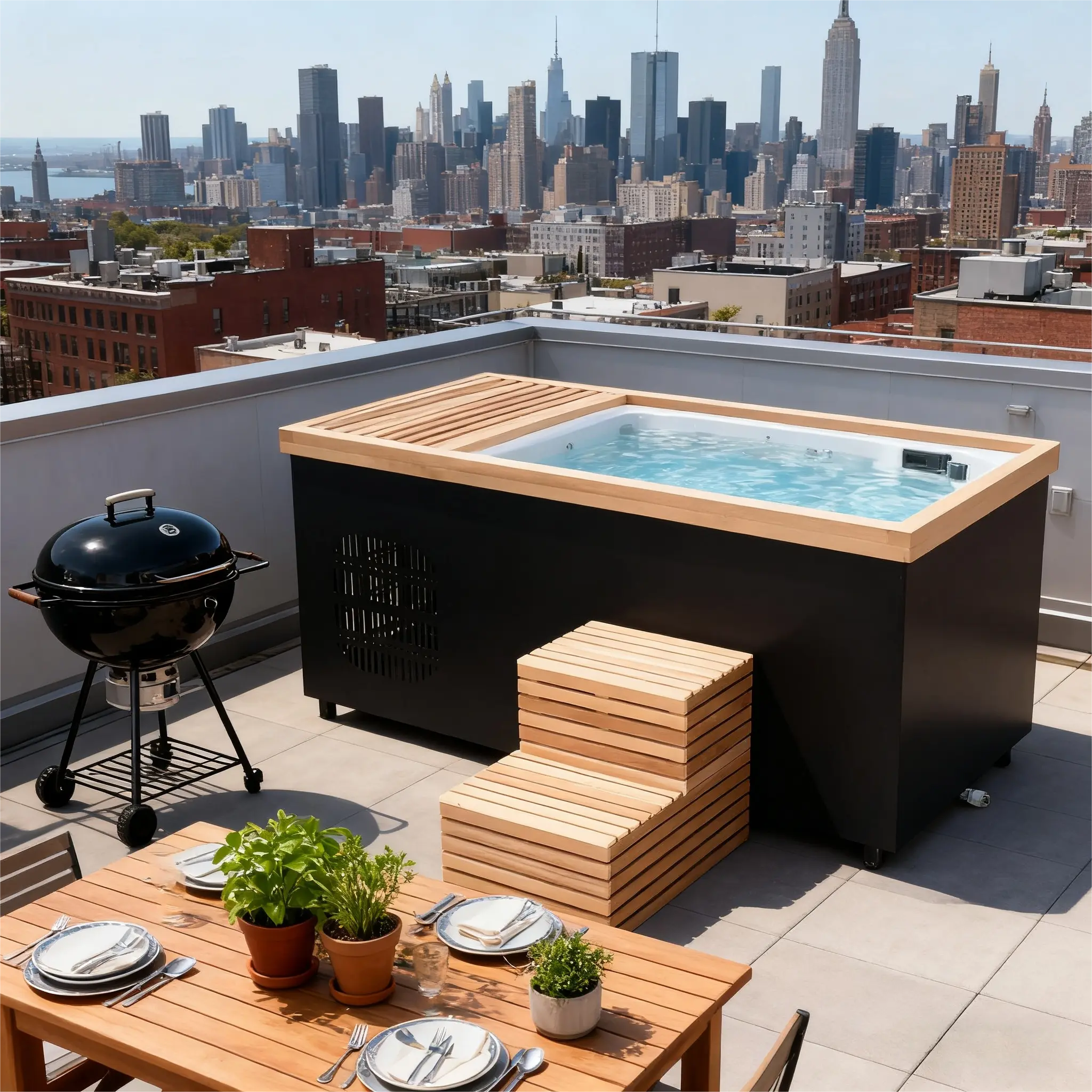 ICE TUB – Single-Person Rectangular Cold Plunge for Recovery & Wellness, Red Cedar Ice Bath with Chiller & Stairs