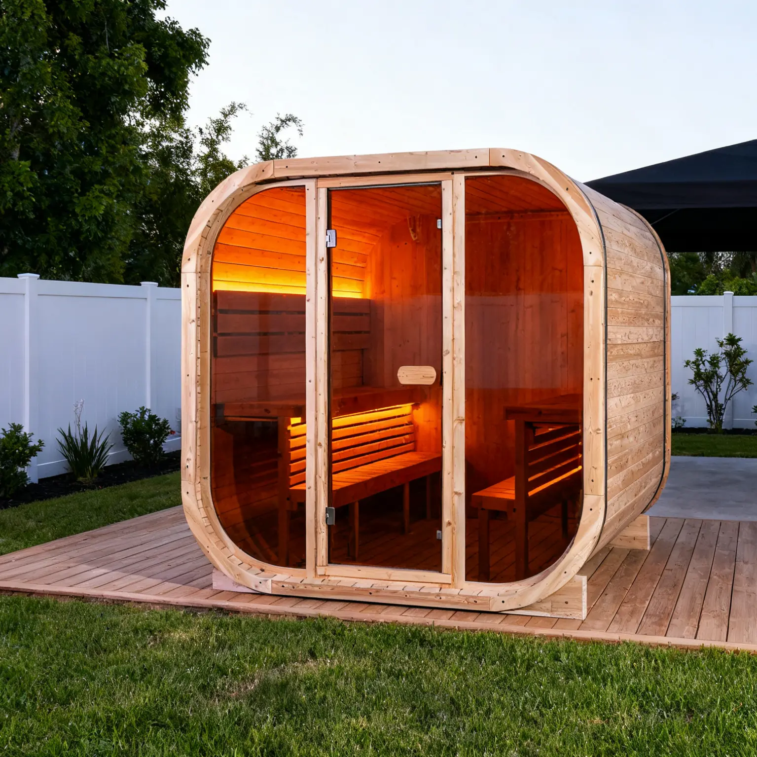 Anyi-7  Square Outdoor Sauna – Carbonized Spruce Wood | 3~4 Person Traditional Steam
