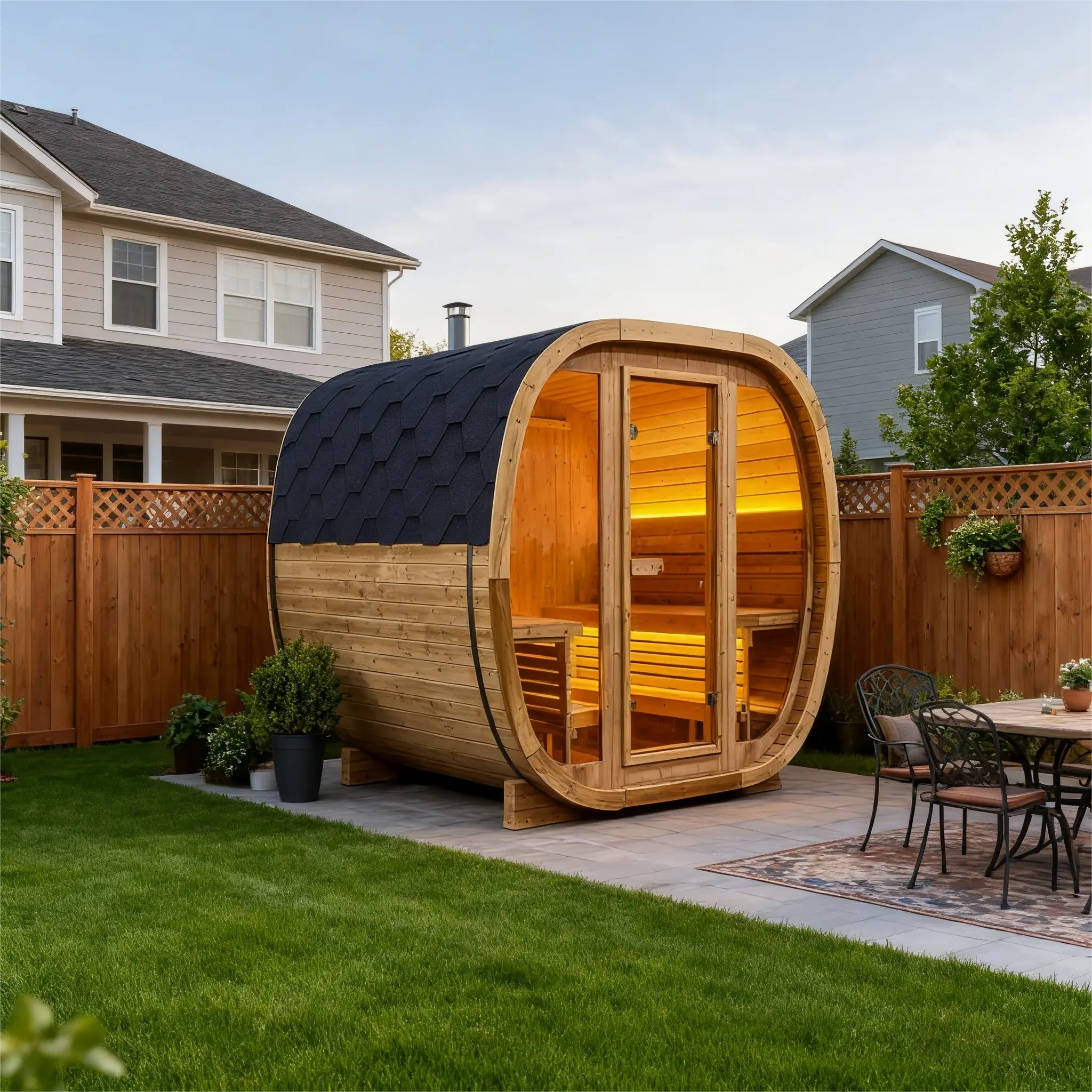 4-Person Brown Square Outdoor Sauna – Traditional Steam Backyard Wellness Cabin