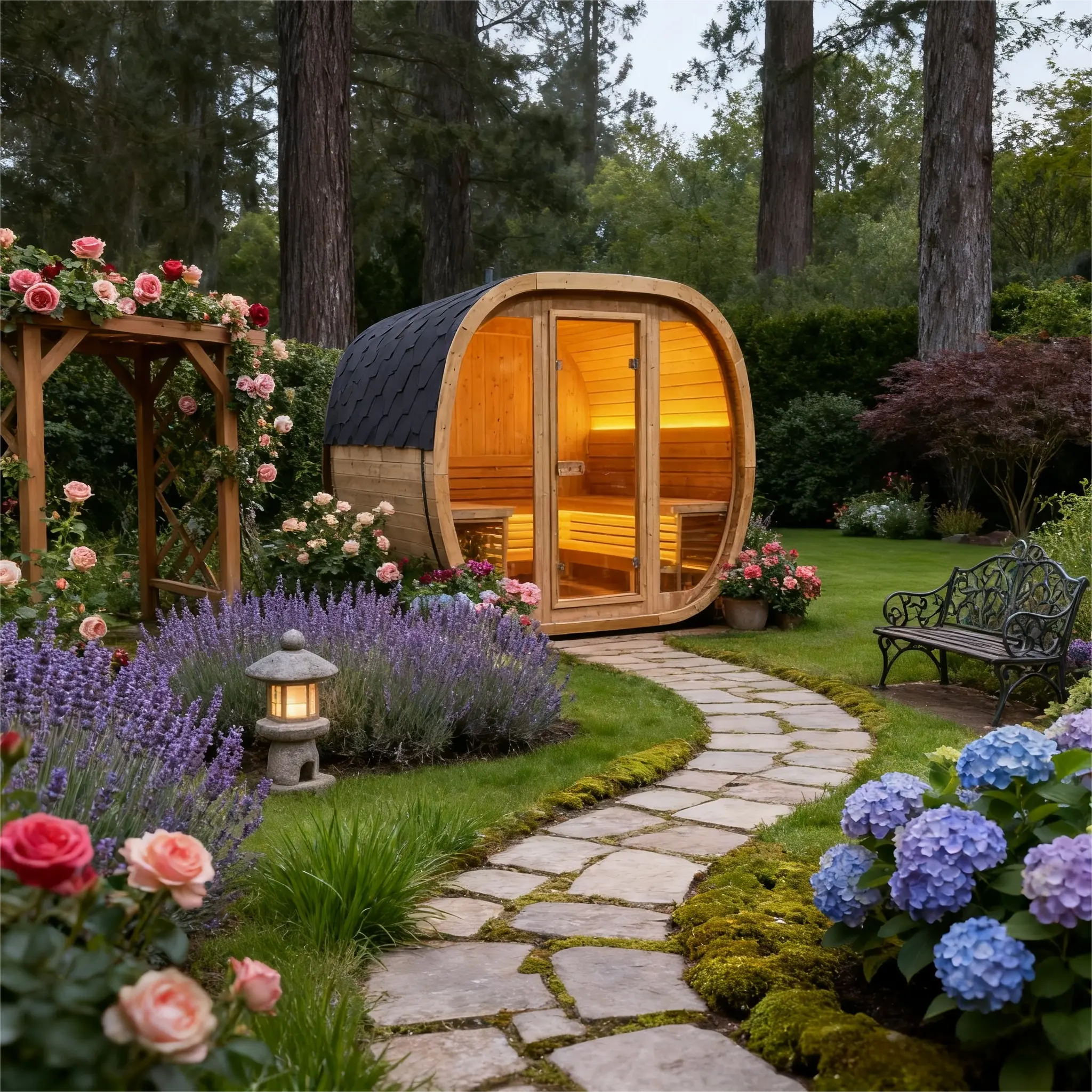 4-Person Brown Square Outdoor Sauna – Traditional Steam Backyard Wellness Cabin