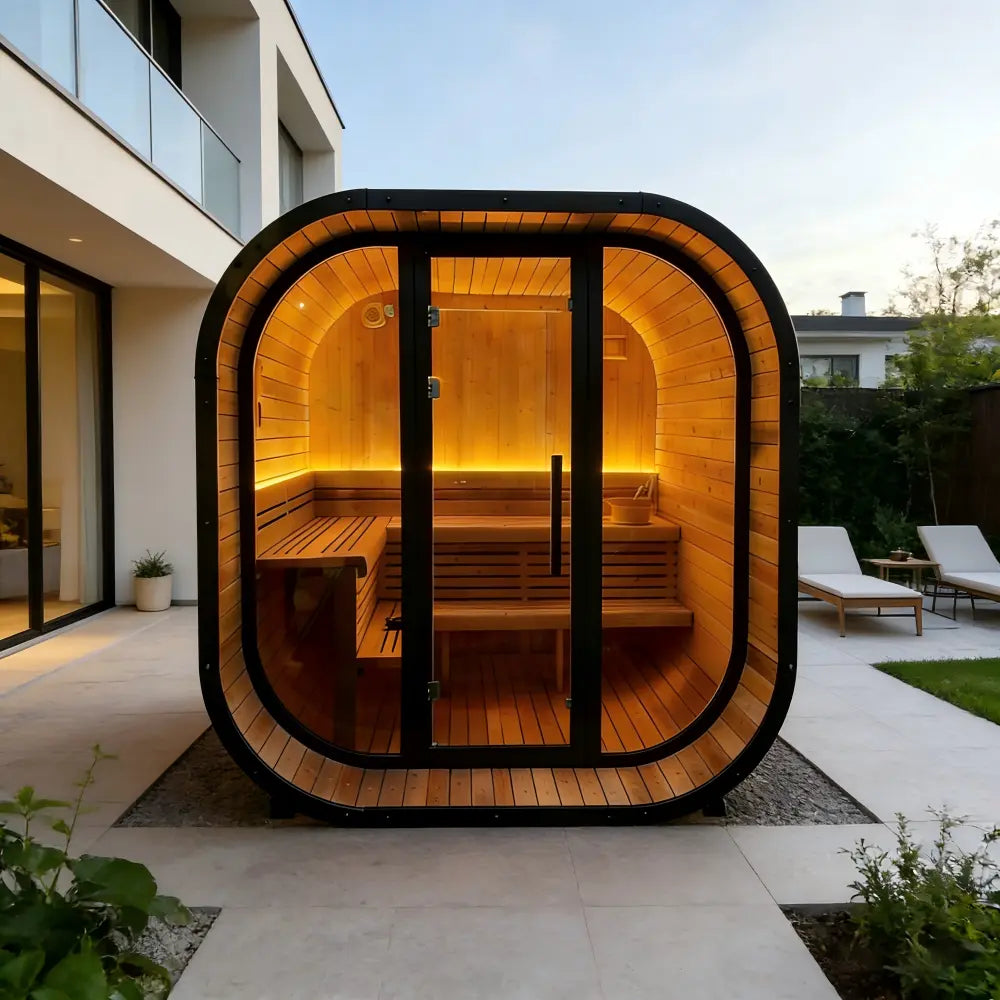 New 4-6 person Black Square Premium Thermo Spruce Wood Outdoor Sauna-FFF