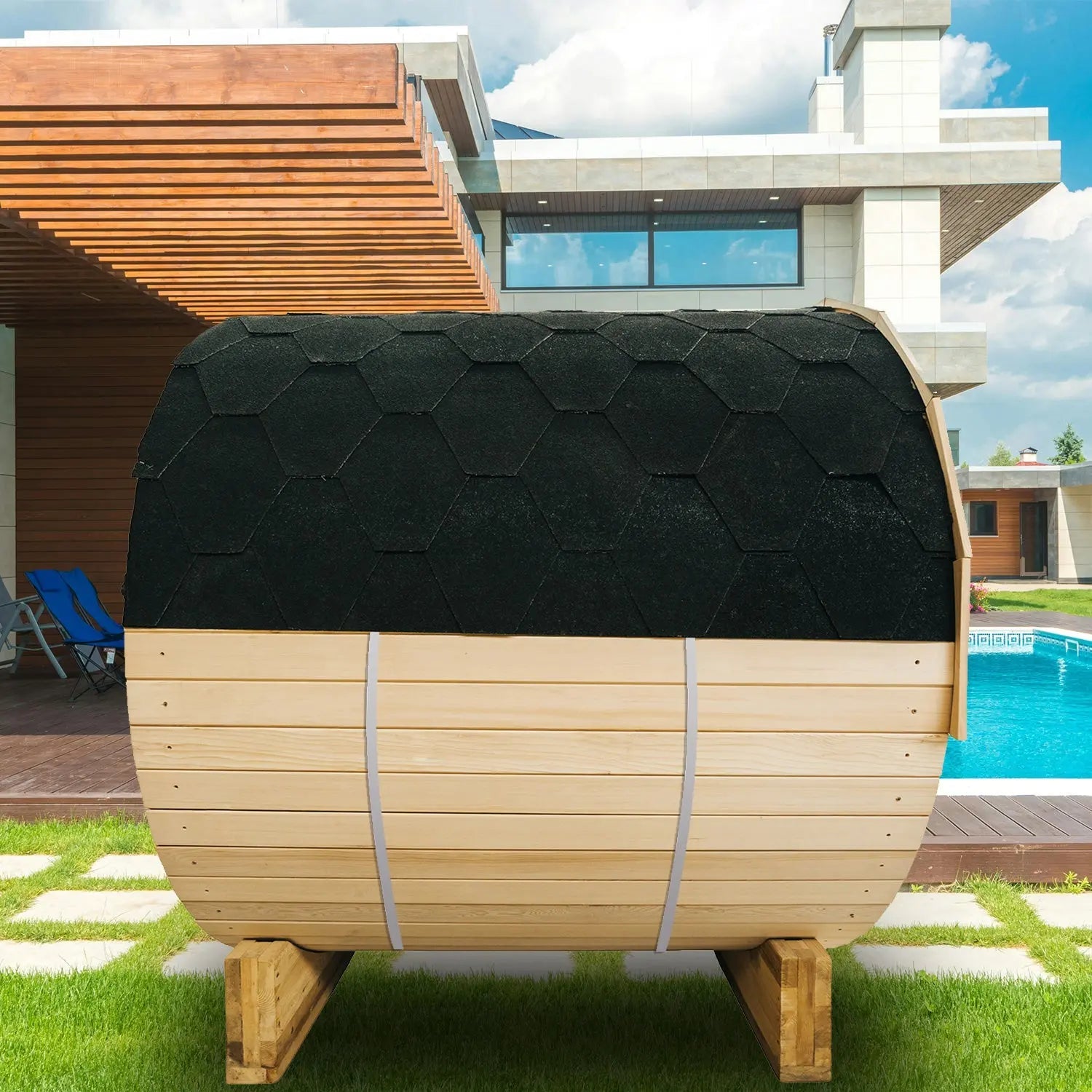 4.9 Ft Outdoor Barrel Sauna – 2-Person Traditional Steam Sauna Kit