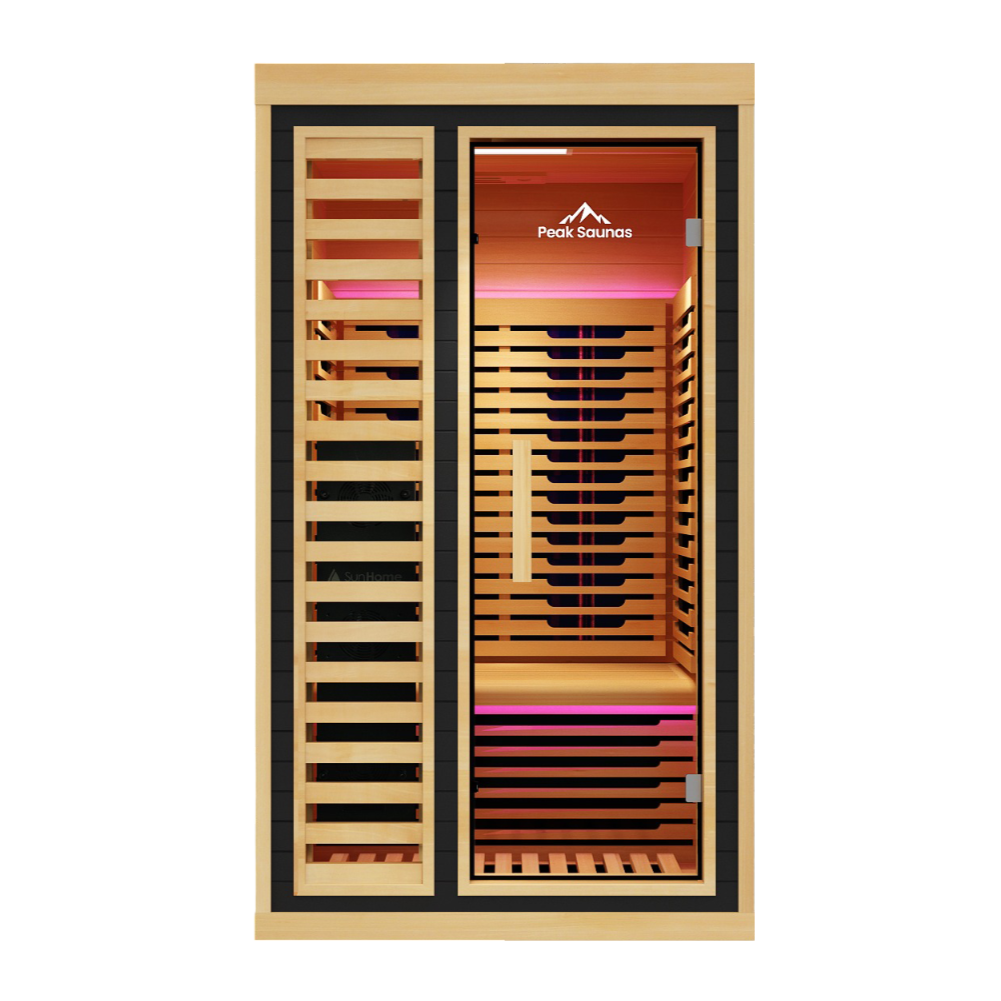 Peak Saunas Shasta 1-Person Full Spectrum Infrared Sauna with Built-In XL Medical-Grade Red Light Therapy & Smart WiFi App Control