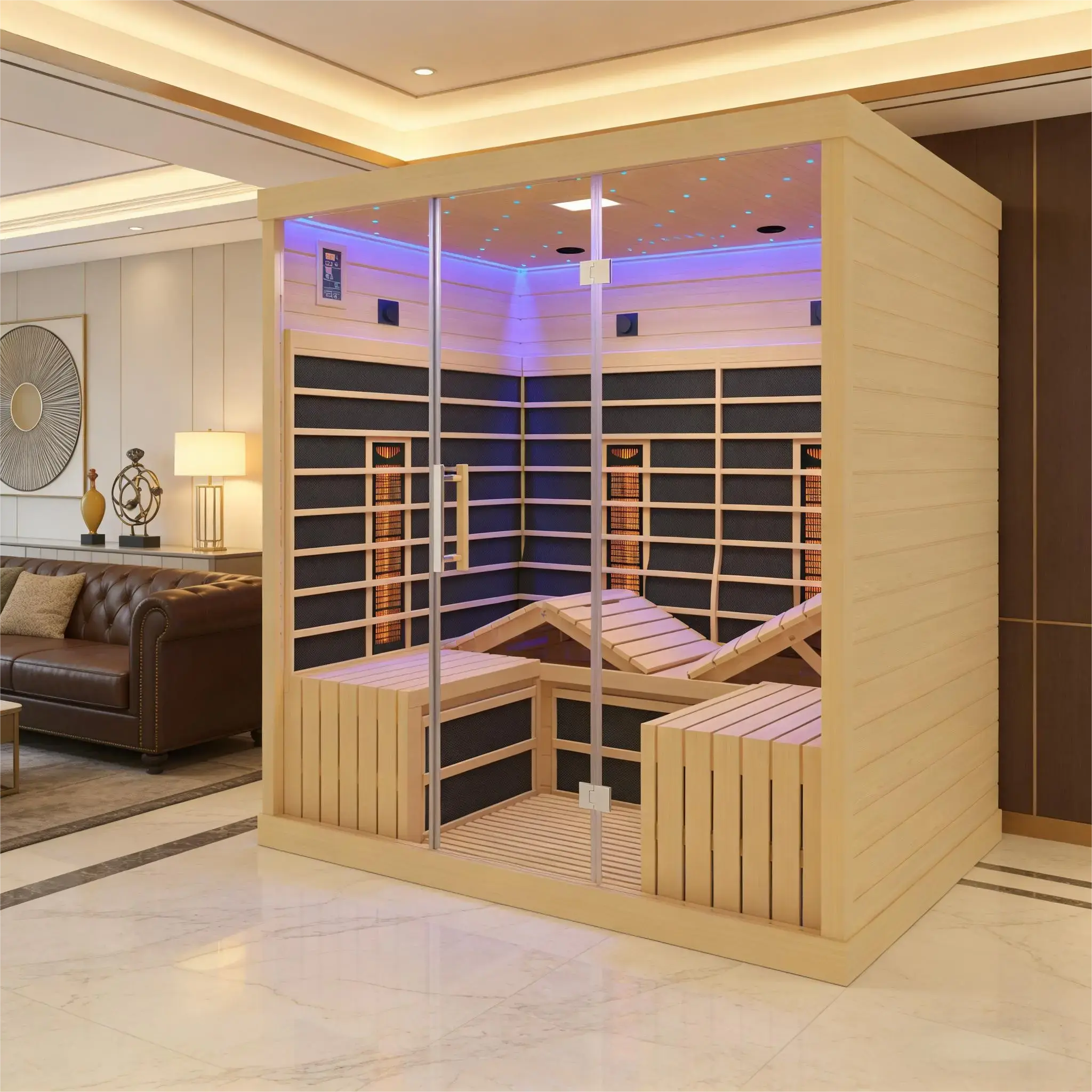 4-6 Person Far Infrared Hemlock Sauna Room - Adjustable Seating
