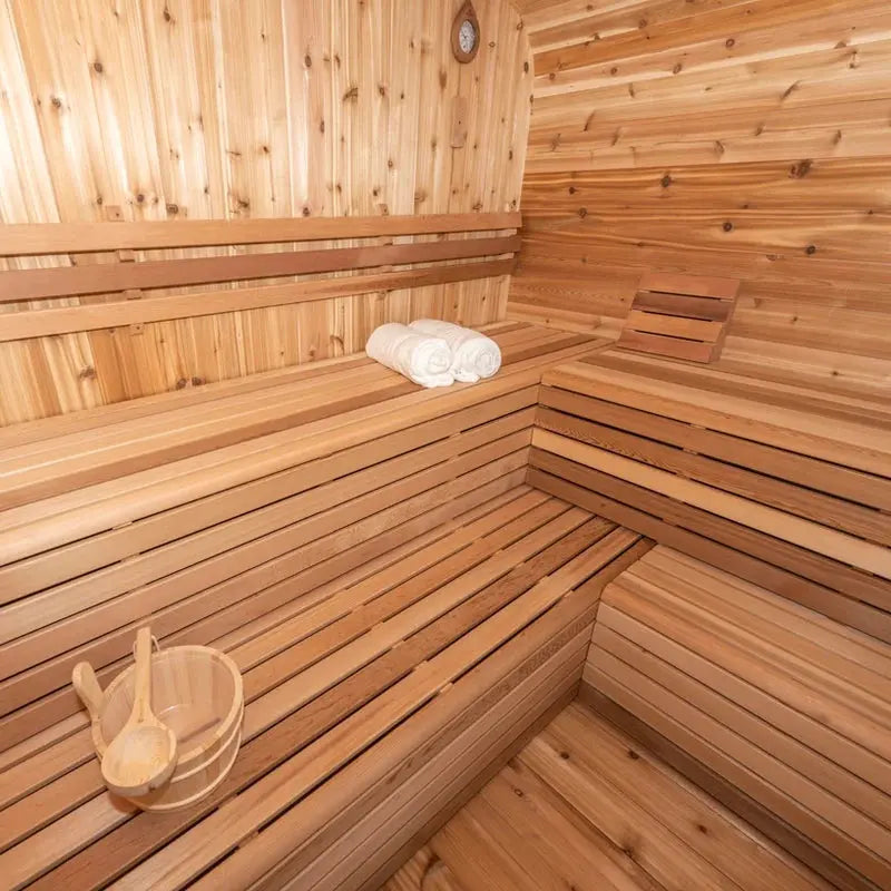 Outdoor Square Red Cedar Sauna – 4-6 Person Traditional Steam Sauna with Electric or Wood-Burning Heater