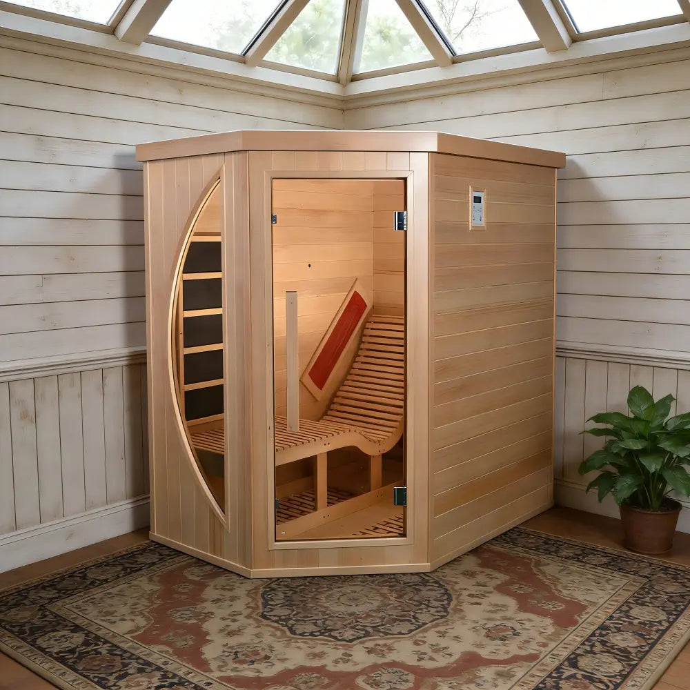1 Person Far Infrared Red Cedar Indoor Sauna with Recliner & 7-Color LED Lights