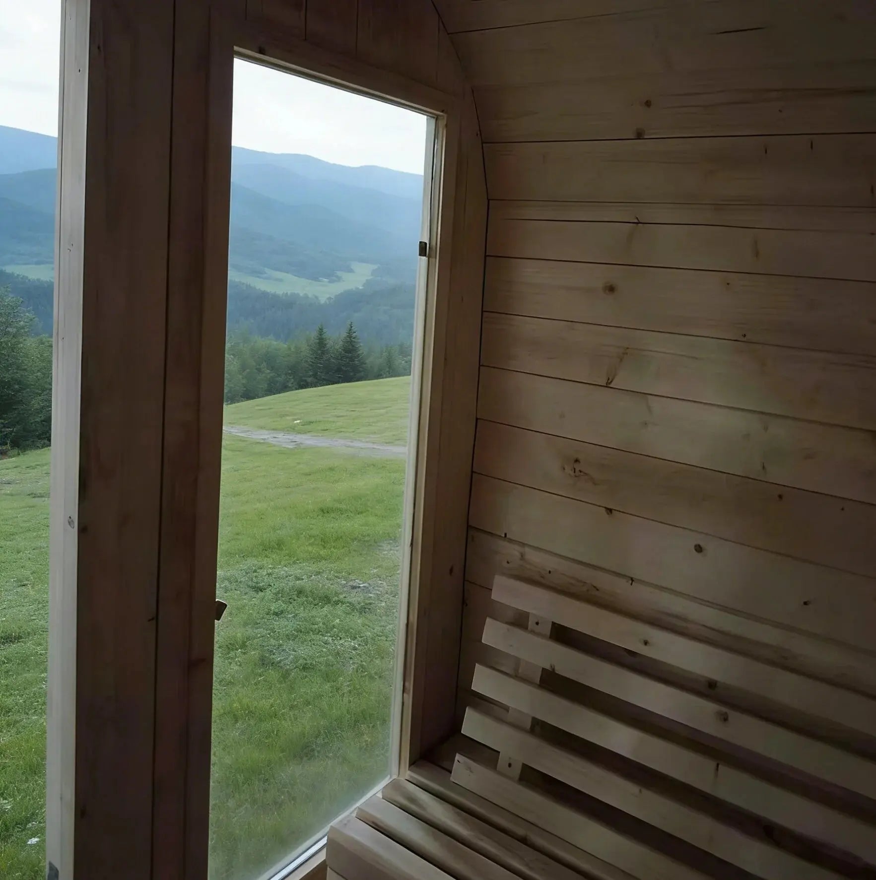 4-6 Person Outdoor Square Traditional White Pine Steam Sauna with Tempered Glass Panels & Weatherproof Roof