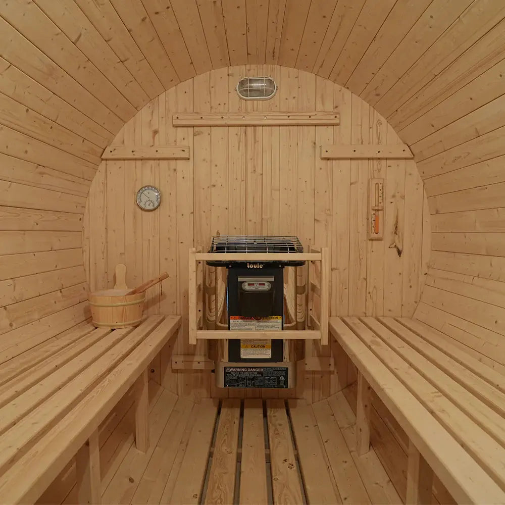 4-6 Person Outdoor Barrel Sauna - Premium White Pine Wood, All-Weather Design for Backyard Relaxation