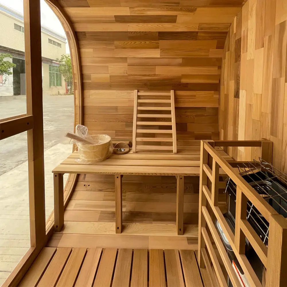 4-Person Premium Canadian Red Cedar Outdoor Traditional Steam Sauna with Tinted Glass Panels