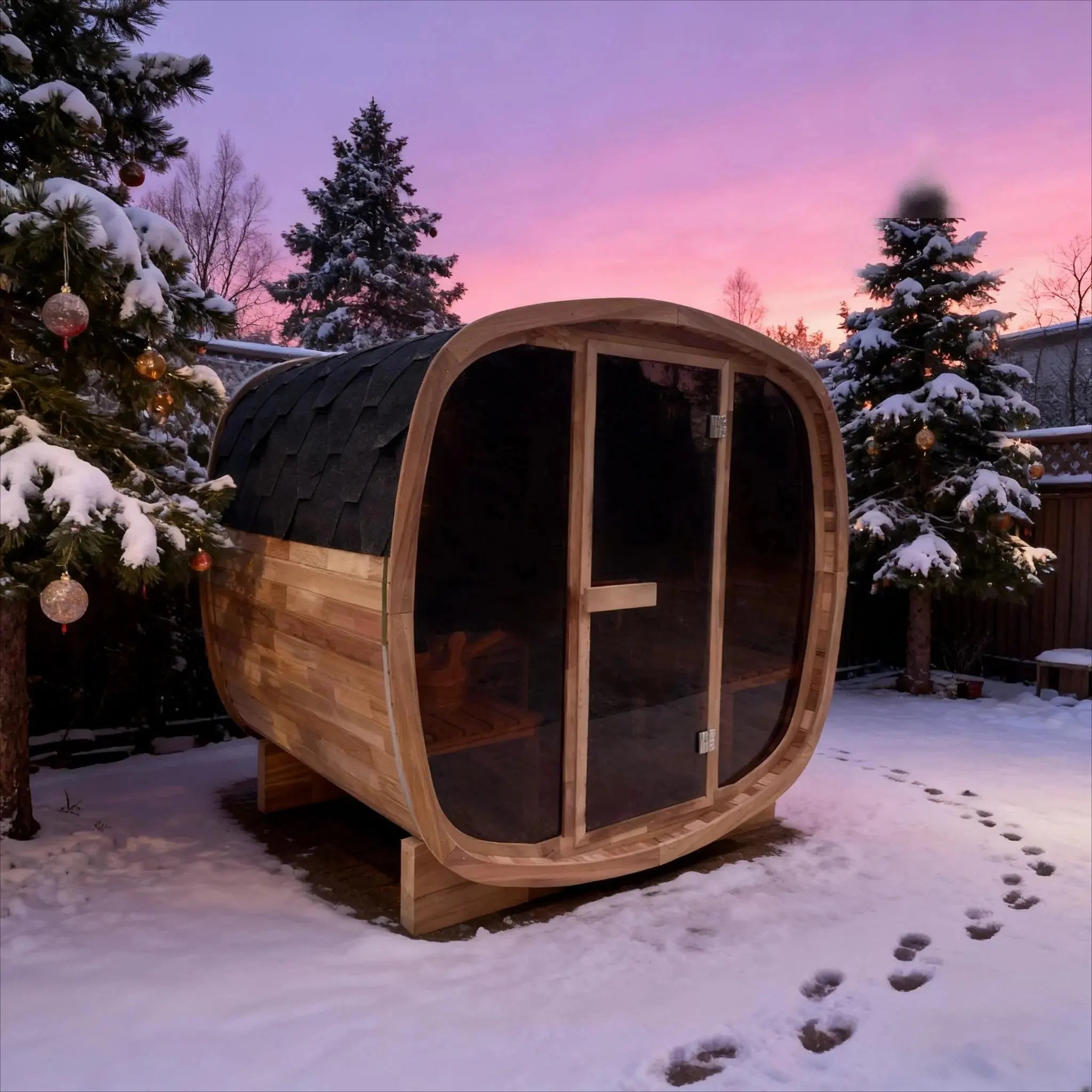 4-Person Premium Canadian Red Cedar Outdoor Traditional Steam Sauna with Tinted Glass Panels