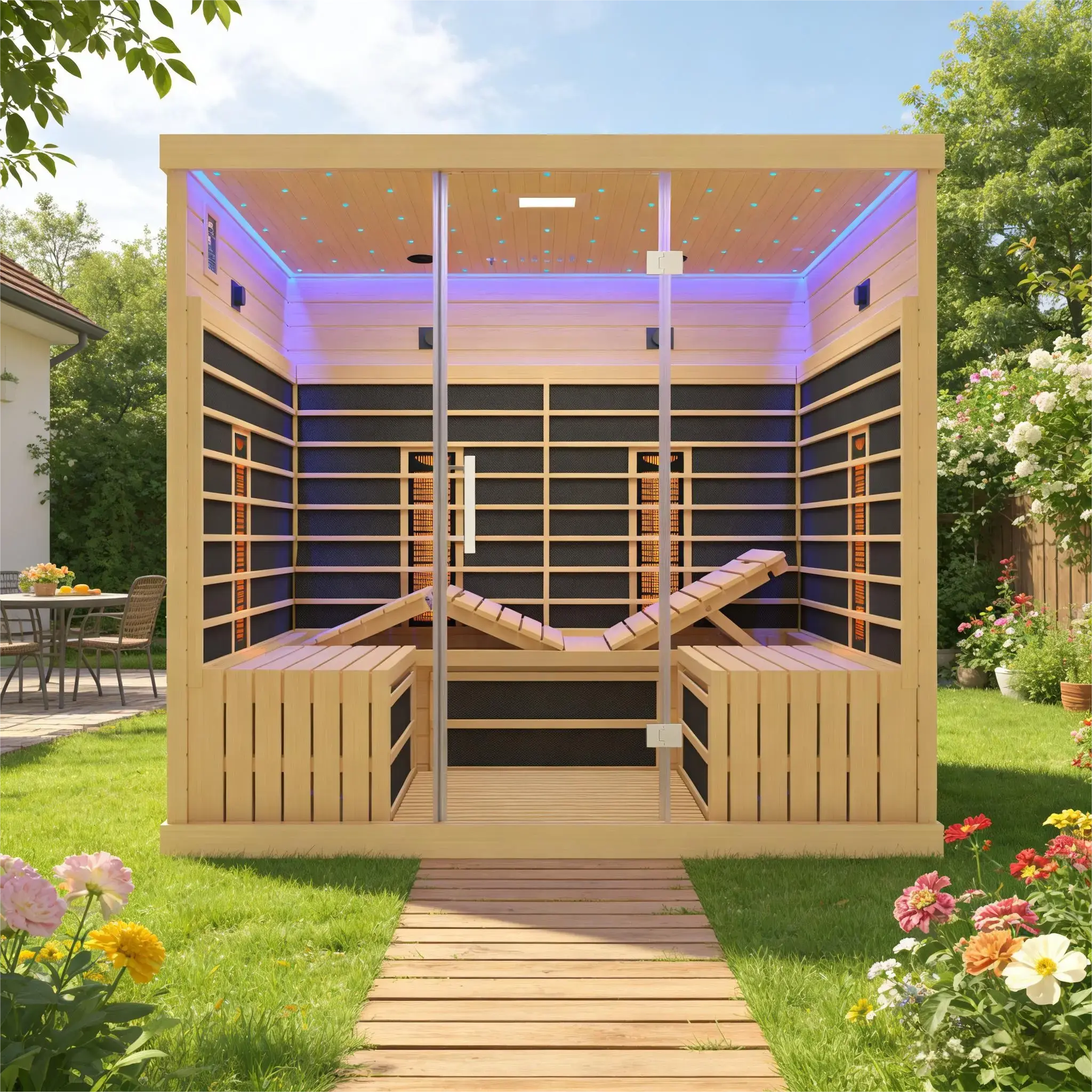 4-6 Person Far Infrared Hemlock Sauna Room - Adjustable Seating