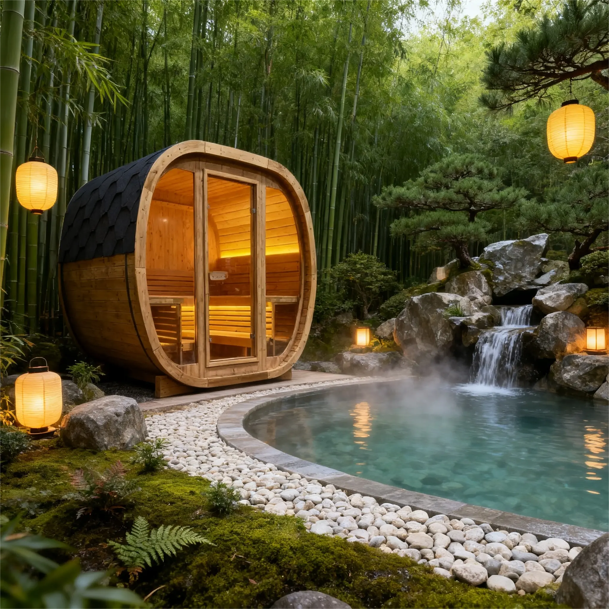 4-Person Brown Square Outdoor Sauna – Traditional Steam Backyard Wellness Cabin