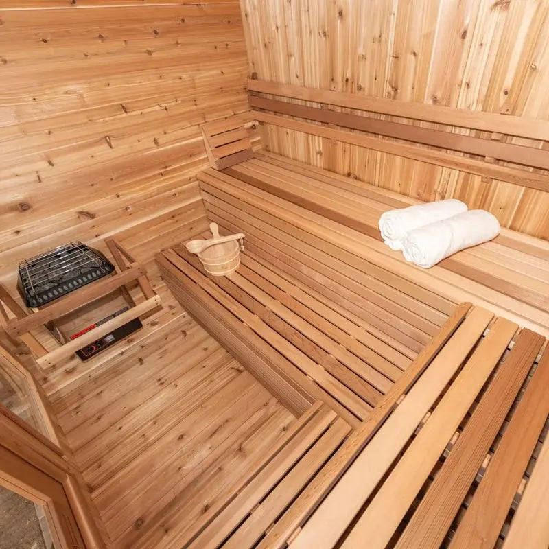 Outdoor Square Red Cedar Sauna – 4-6 Person Traditional Steam Sauna with Electric or Wood-Burning Heater