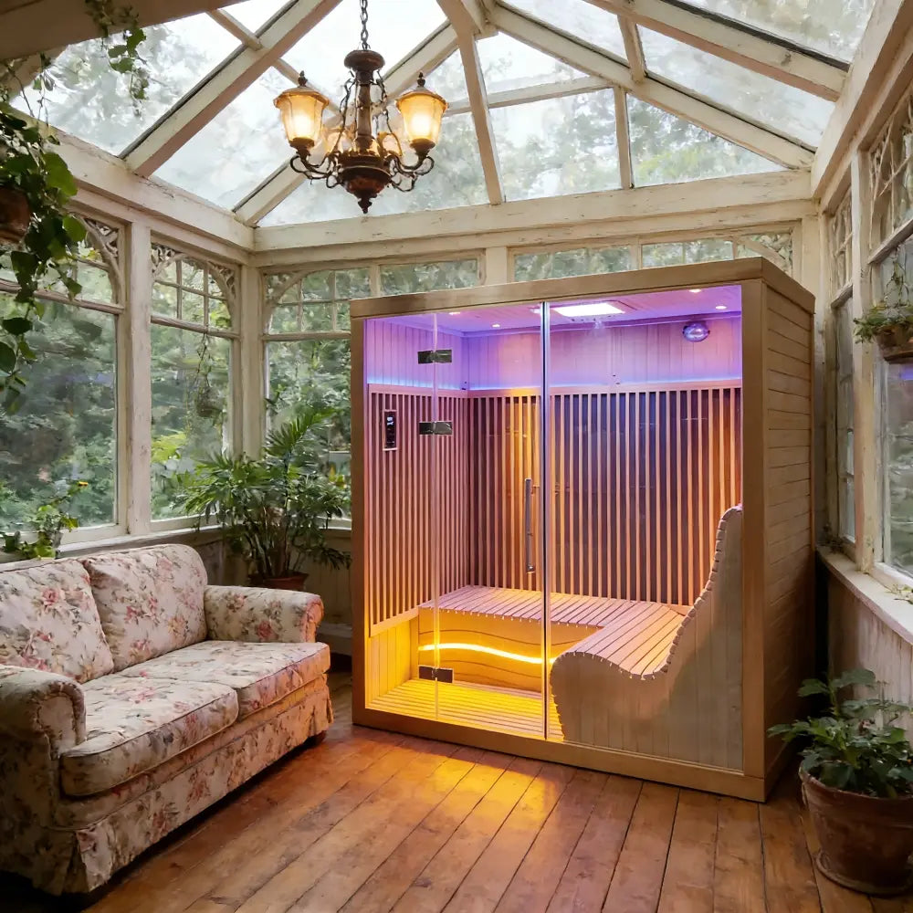 2-6 Person Far Infrared Reclining Chair Hemlock Sauna Room - Reclining Chair + Regular Seat
