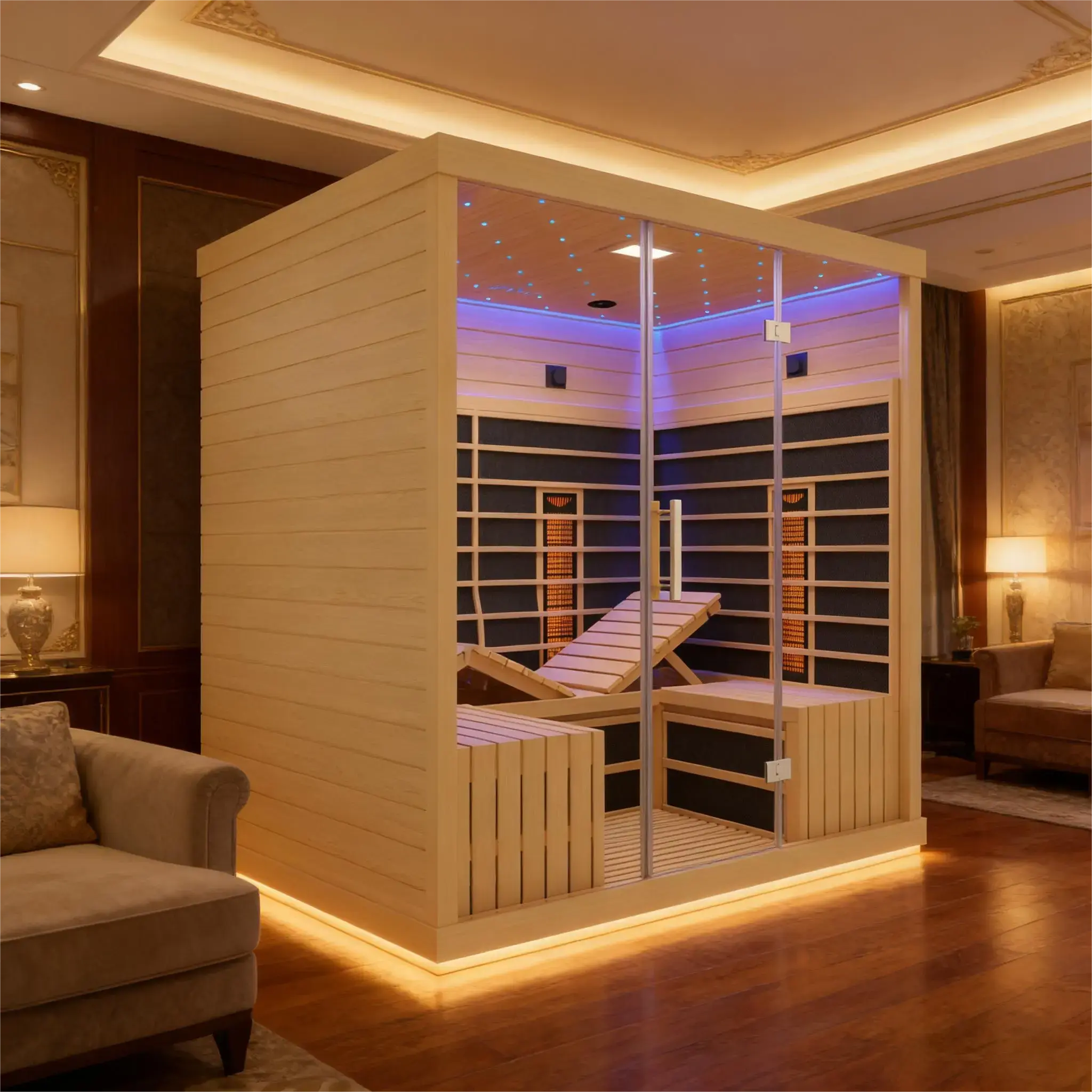 4-6 Person Far Infrared Hemlock Sauna Room - Adjustable Seating