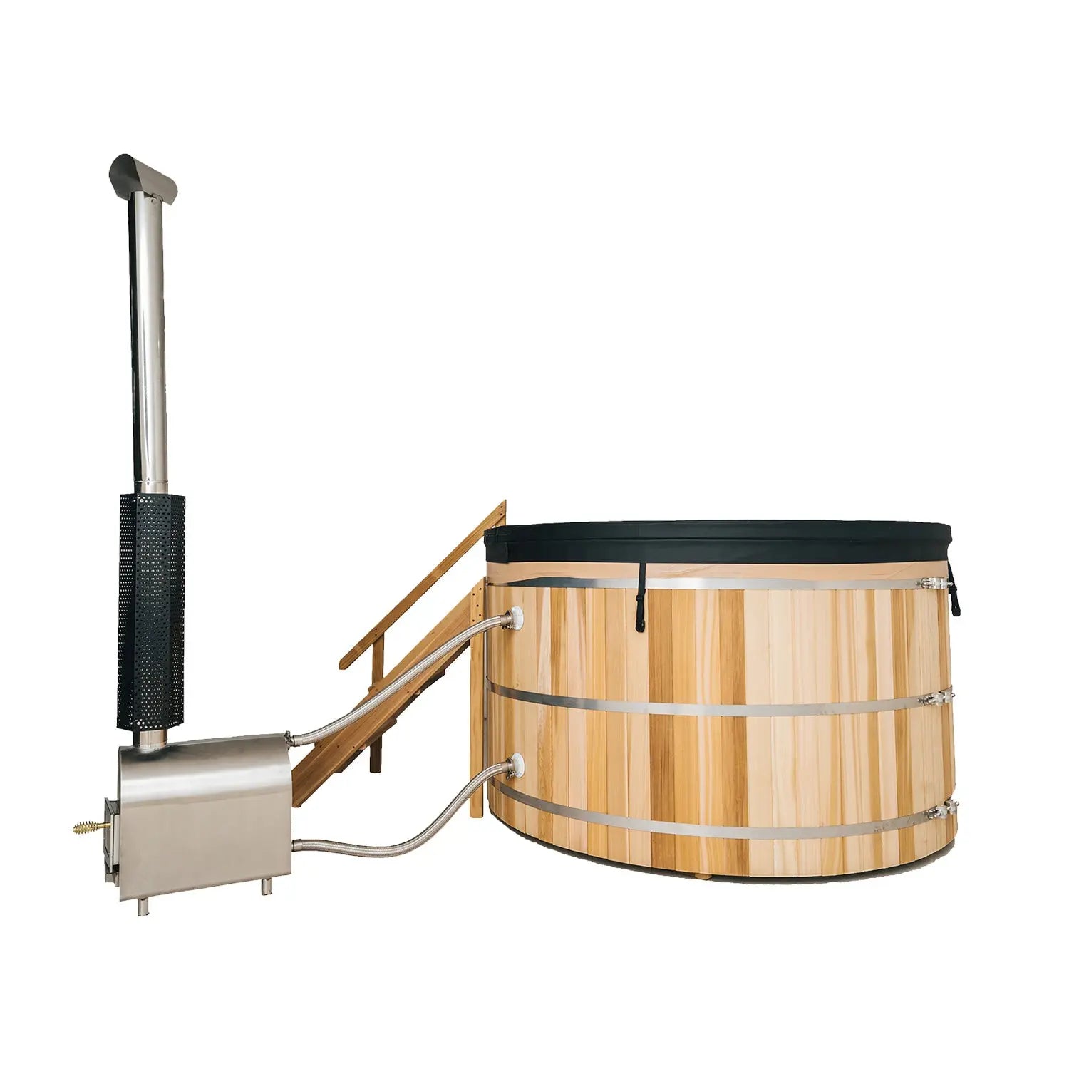 Anyi Red Cedar Outdoor Wood-Fired Hot Tub – Single Person External Oven Heating Spa Tub