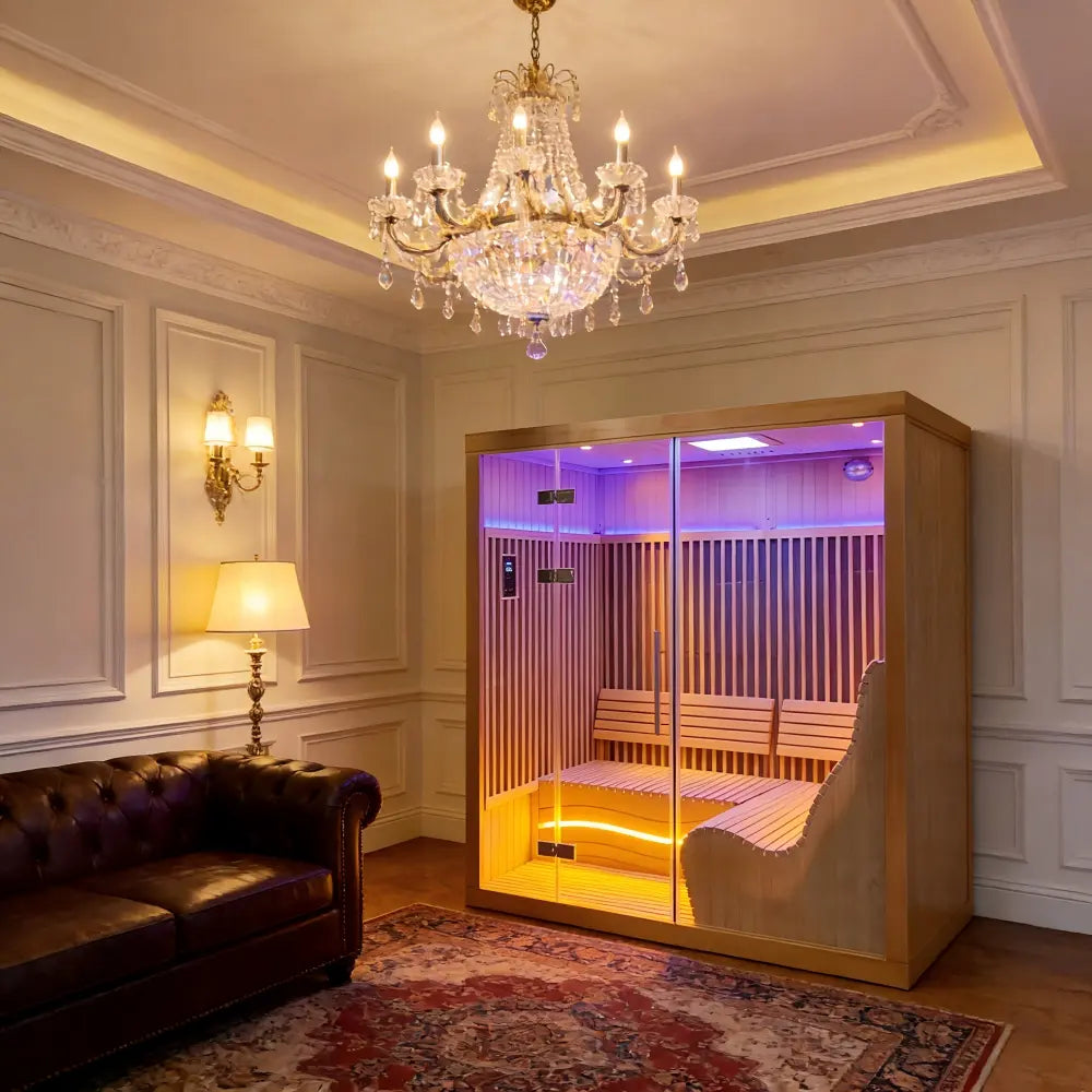 2-6 Person Far Infrared Reclining Chair Hemlock Sauna Room - Reclining Chair + Regular Seat
