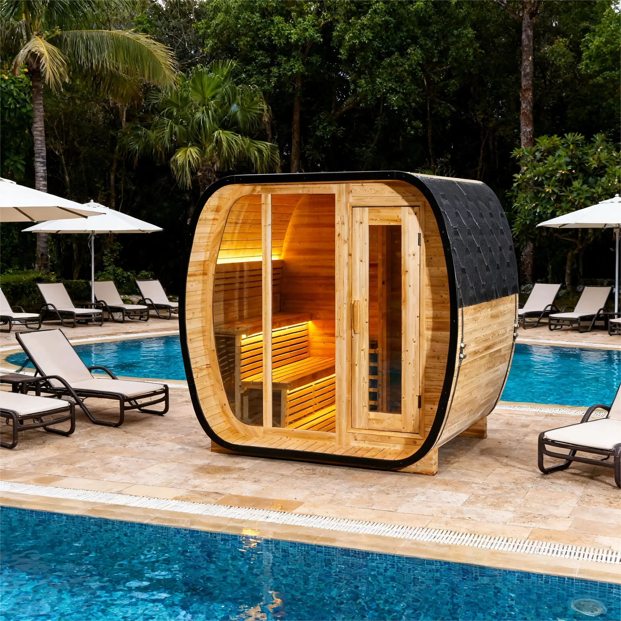 4 - Person Traditional Square Steam Sauna with Built - in Small Changing Room