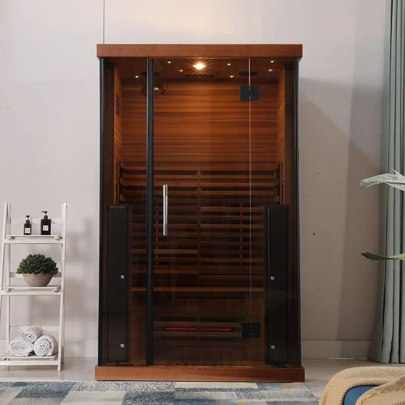 2-Person Far Infrared Sauna – Compact Home Sauna Cabin with Oxygen Ionizer & Color Therapy Lights