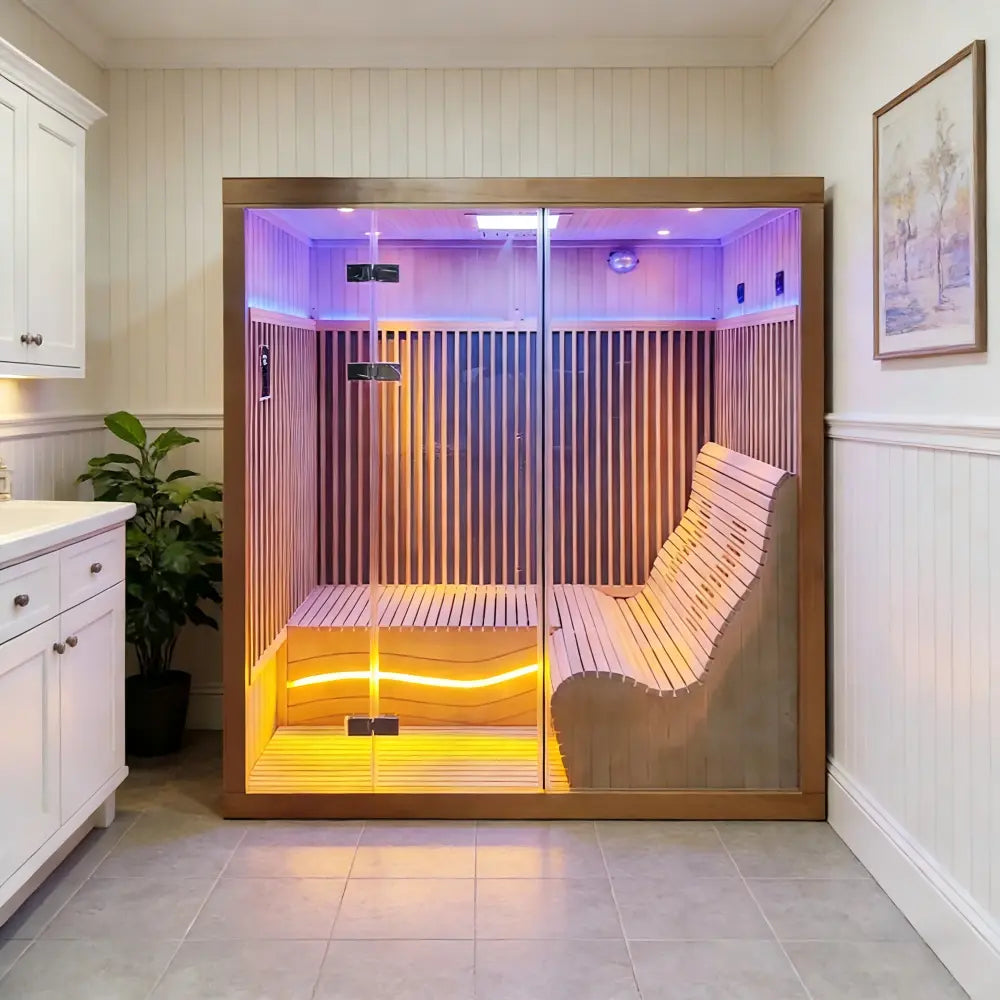 2-6 Person Far Infrared Reclining Chair Hemlock Sauna Room - Reclining Chair + Regular Seat