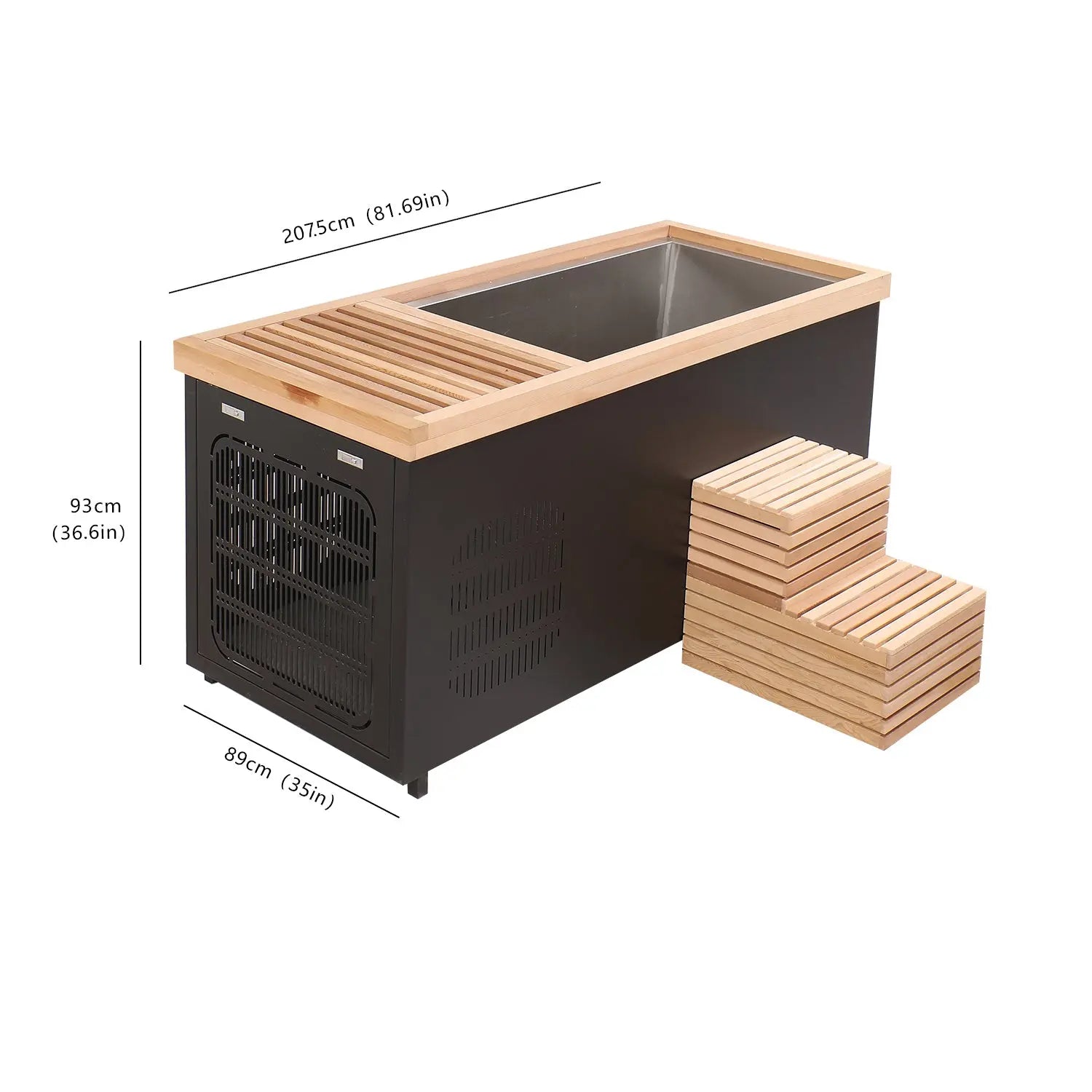 ICE TUB – Single-Person Rectangular Cold Plunge for Recovery & Wellness, Red Cedar Ice Bath with Chiller & Stairs