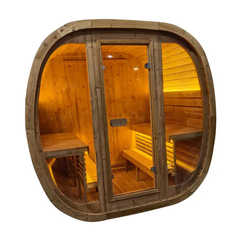 4-Person Brown Square Outdoor Sauna – Traditional Steam Backyard Wellness Cabin