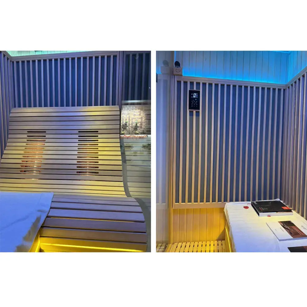 2-6 Person Far Infrared Reclining Chair Hemlock Sauna Room - Reclining Chair + Regular Seat