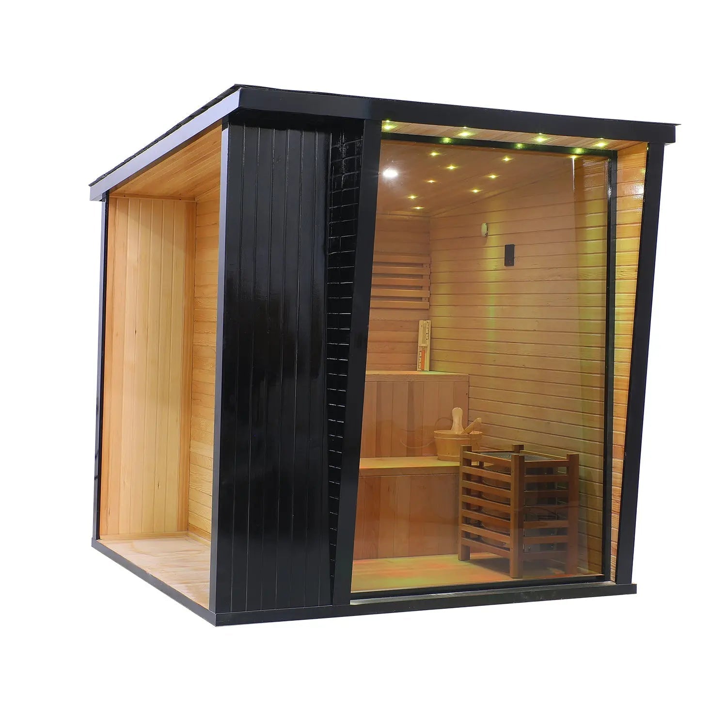 Outdoor Black Square Sauna – Traditional Steam Sauna (2–8 Person Multiple Sizes), 6kW Heater, Outdoor Home Spa