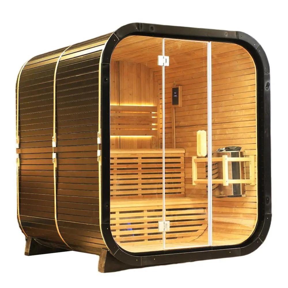 Outdoor Spruce Traditional Steam Sauna, Square Sauna Room with Tempered Glass Door, Home Spa Sauna Kit for Outdoor Wellness & Relaxation