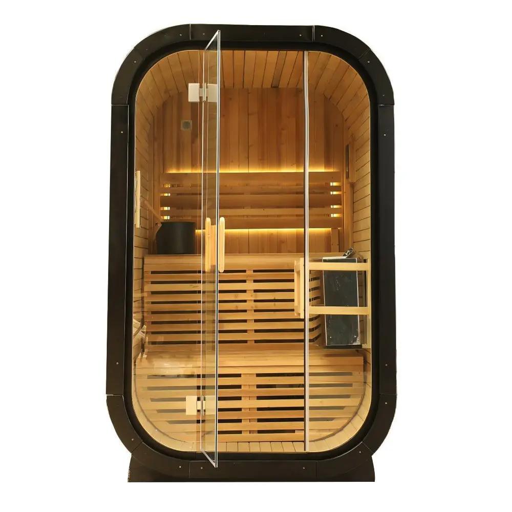 Carbonized Spruce Traditional Steam Outdoor Square Sauna for 1–2 Persons, Compact Home Spa Sauna Kit with Tempered Glass Door