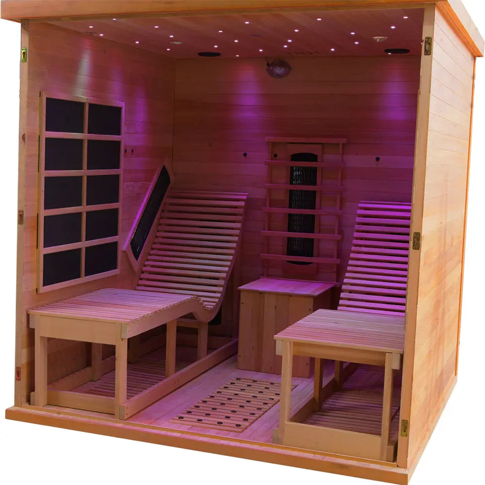 2-Person Red Cedar Indoor Infrared Sauna with Recliner & 7-Color LED Lights