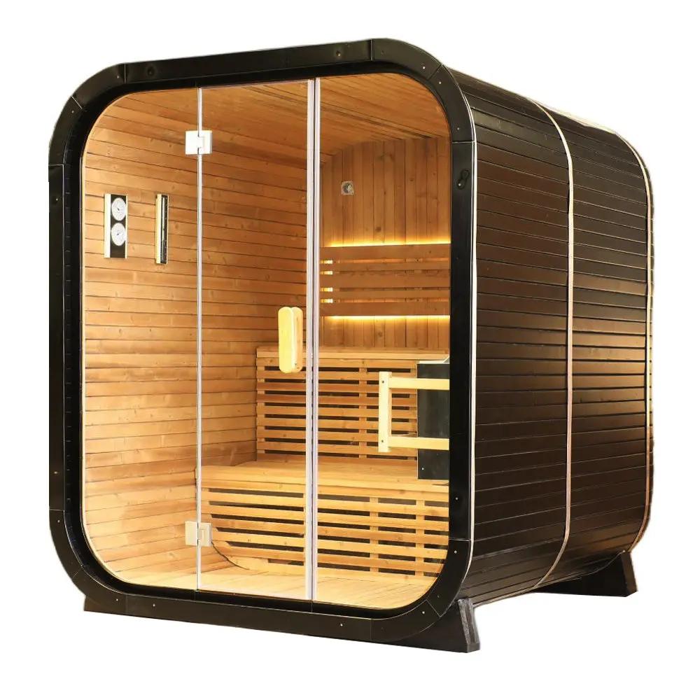 Outdoor Spruce Traditional Steam Sauna, Square Sauna Room with Tempered Glass Door, Home Spa Sauna Kit for Outdoor Wellness & Relaxation