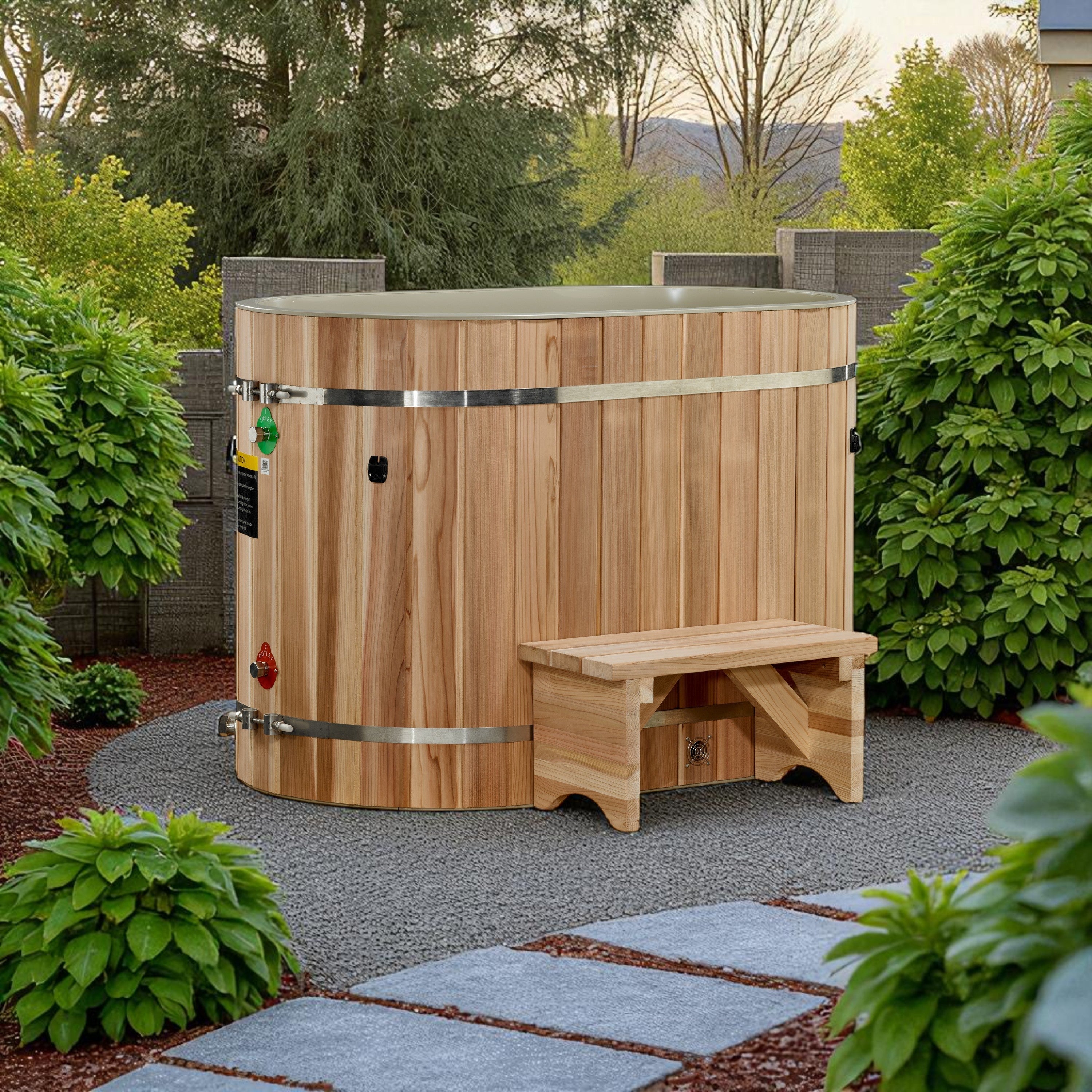 Dynamic Cold Therapy (DCT) Oval Barrel Tub (50-P) Pacific Cedar - 3/4 IN-OUT without Motor
